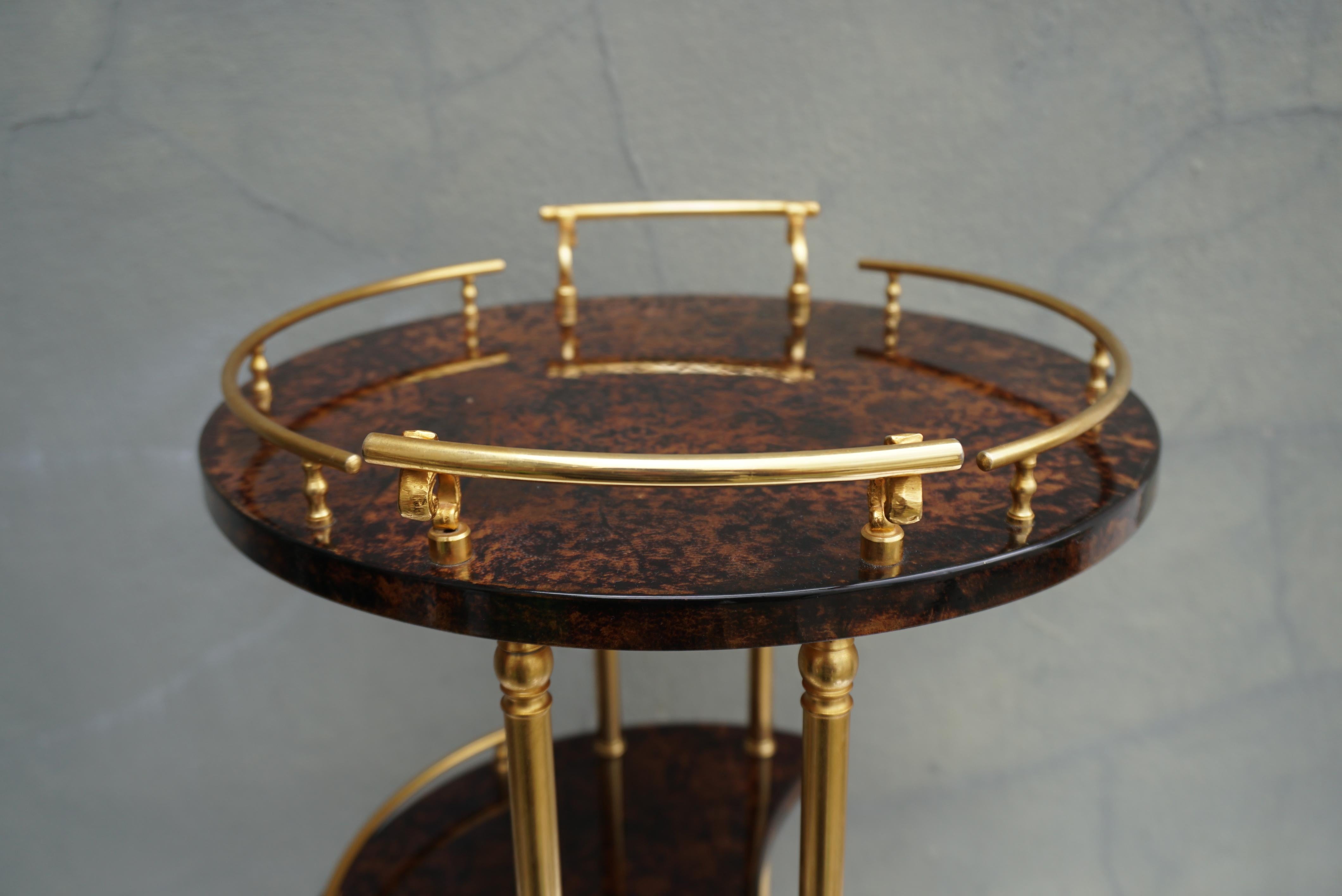 Serving Bar Cart Goatskin and Brass by Aldo Tura, Italy 1960s For Sale 4