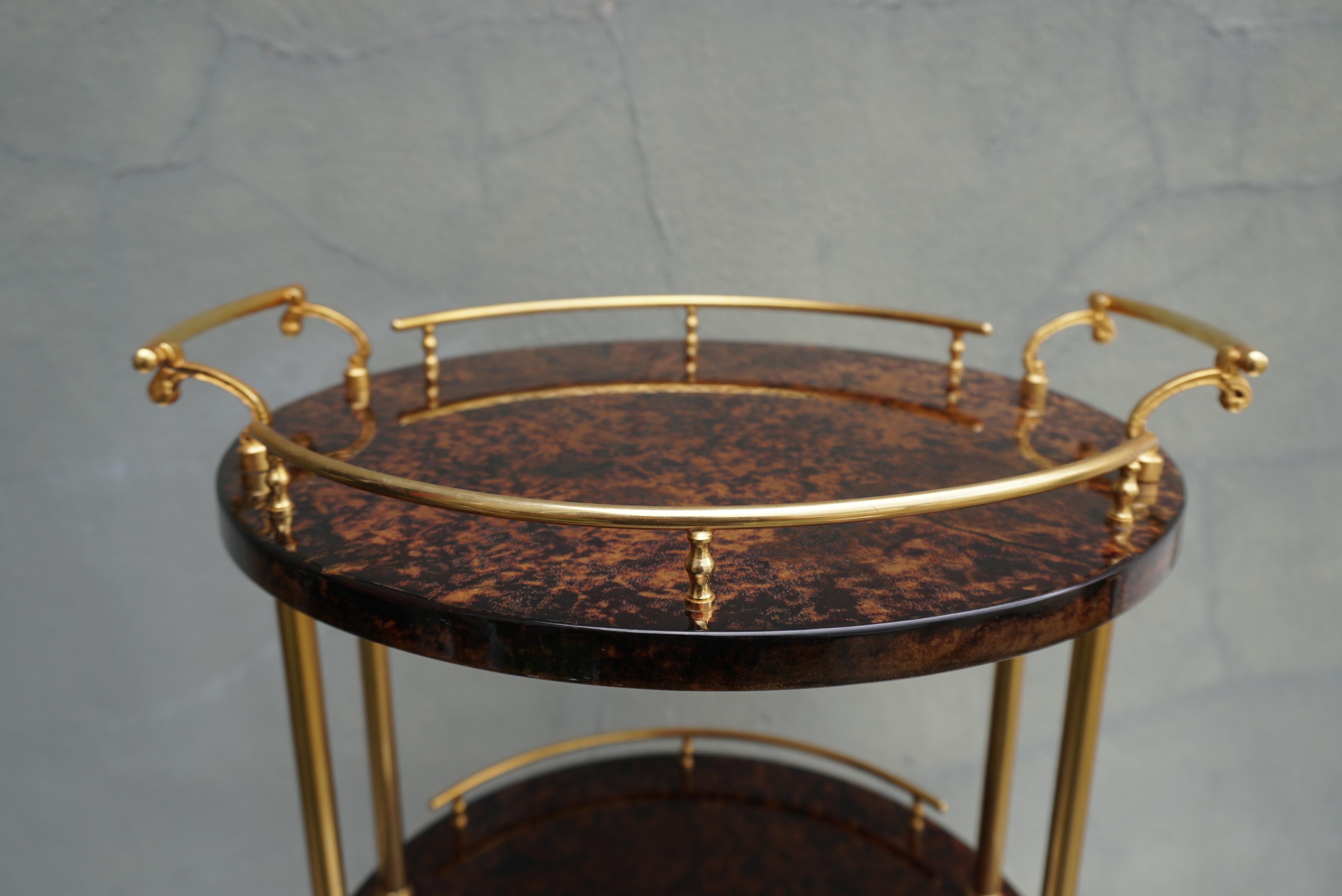 Serving Bar Cart Goatskin and Brass by Aldo Tura, Italy 1960s For Sale 5