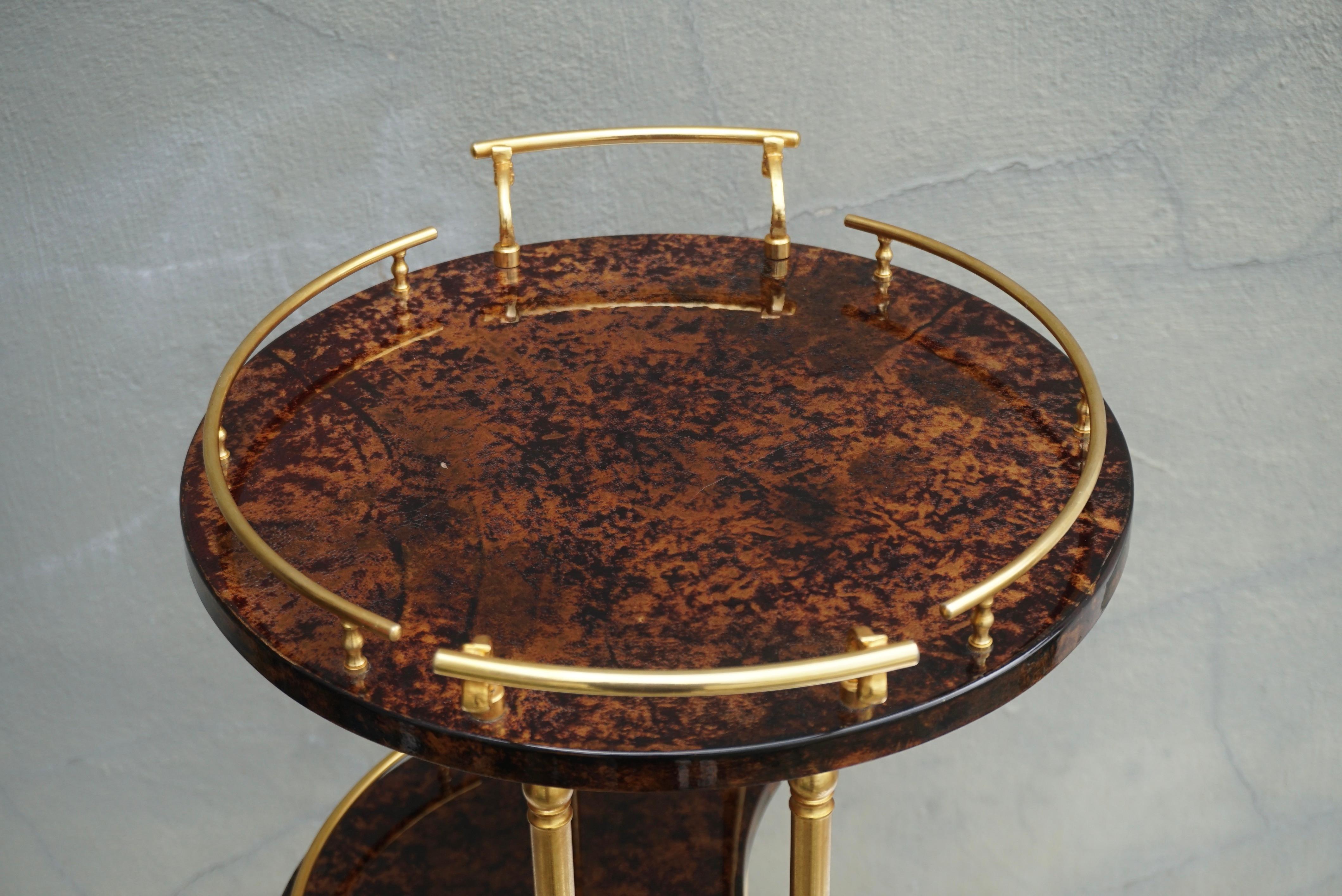 Serving Bar Cart Goatskin and Brass by Aldo Tura, Italy 1960s For Sale 6
