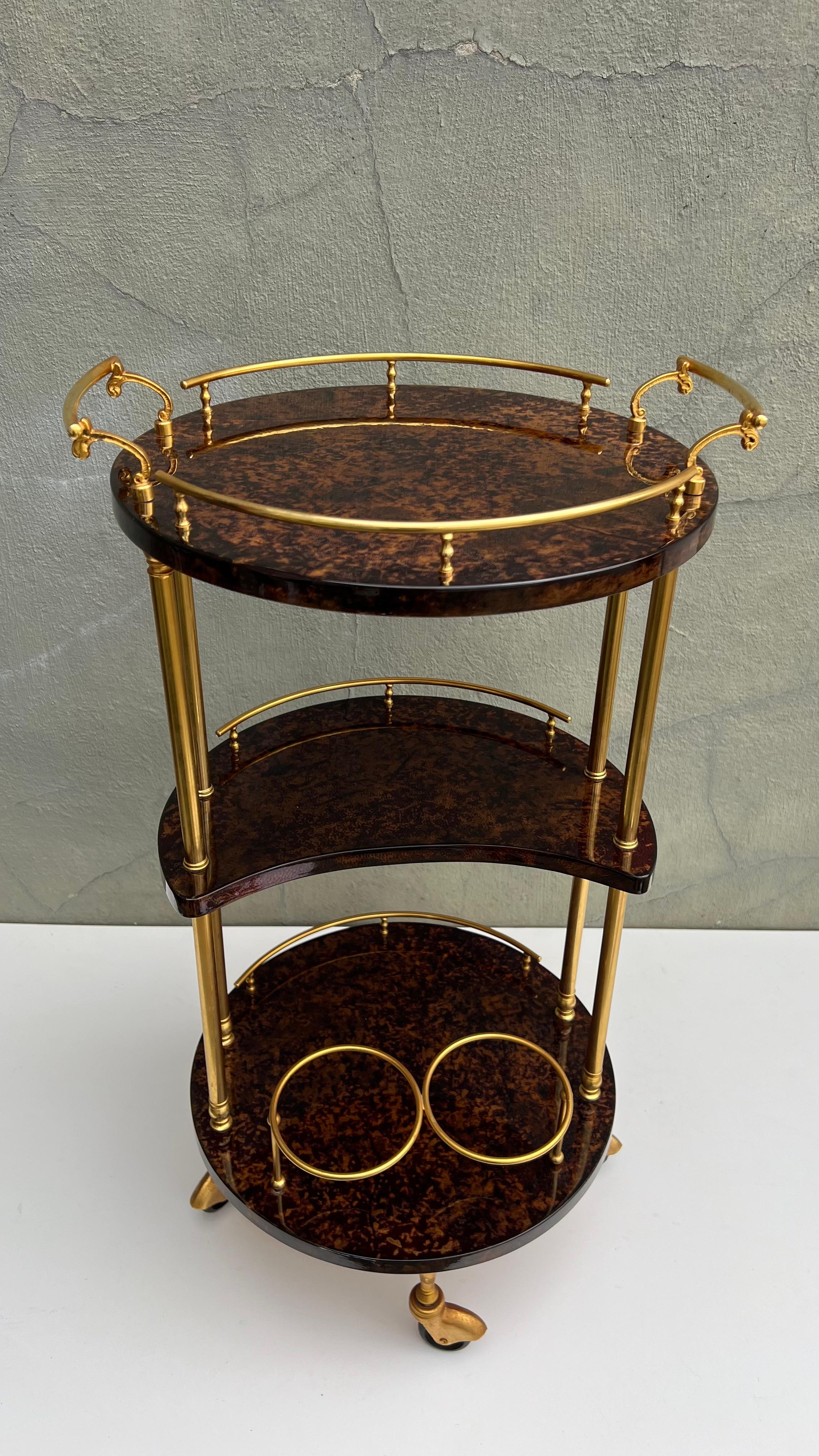 Serving Bar Cart Goatskin and Brass by Aldo Tura, Italy 1960s For Sale 9