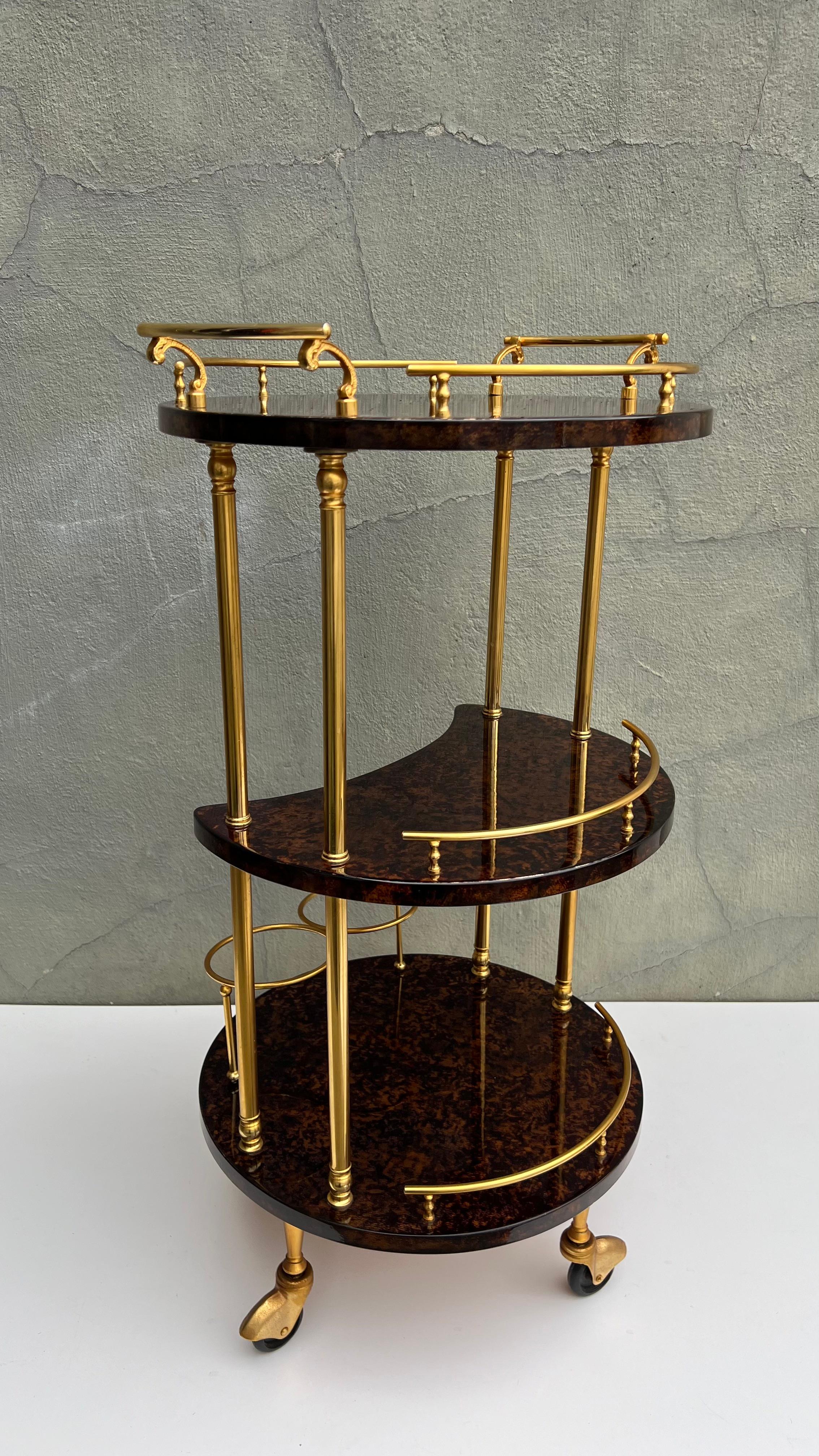 Serving Bar Cart Goatskin and Brass by Aldo Tura, Italy 1960s For Sale 10