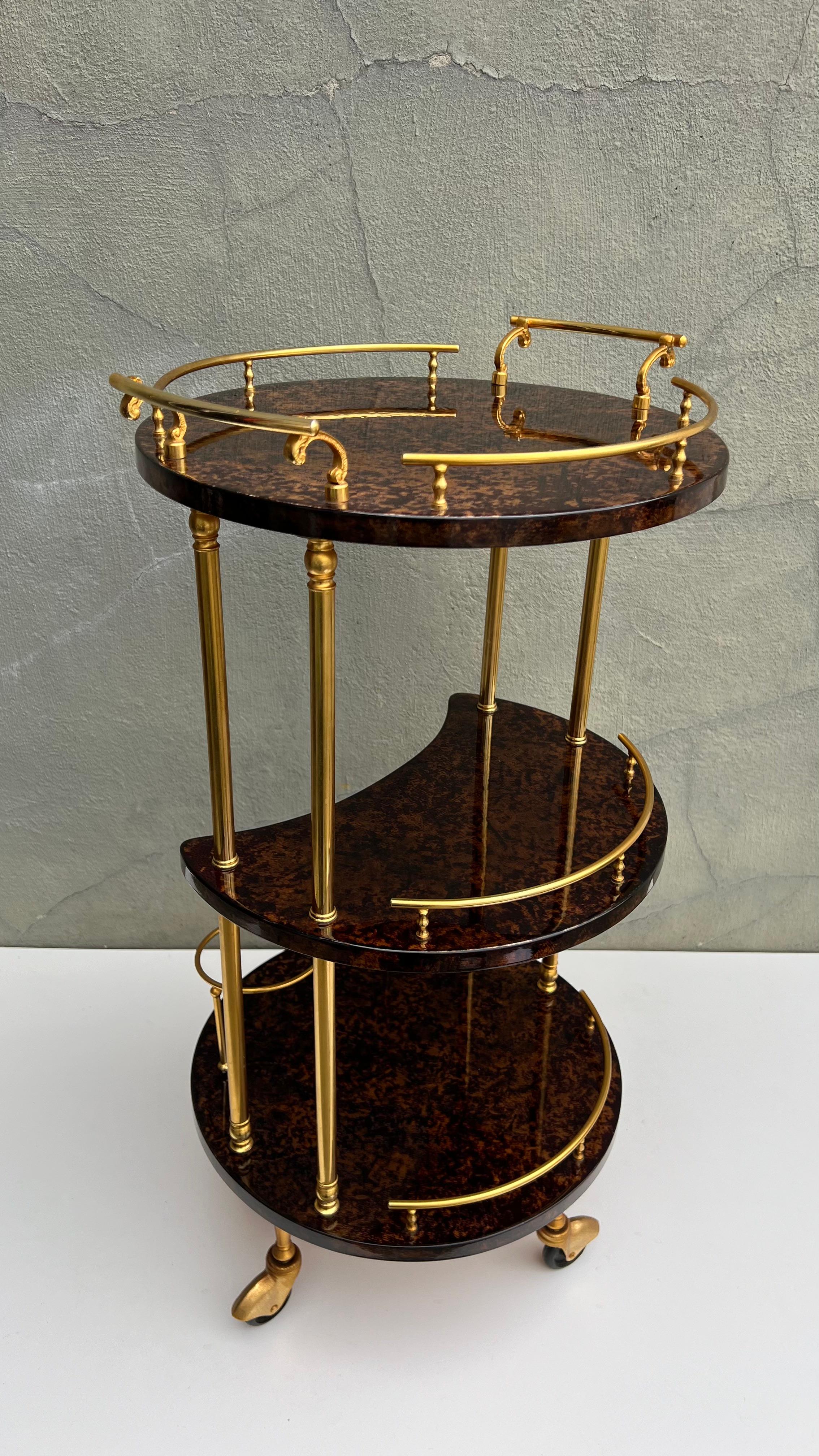 Serving Bar Cart Goatskin and Brass by Aldo Tura, Italy 1960s For Sale 11
