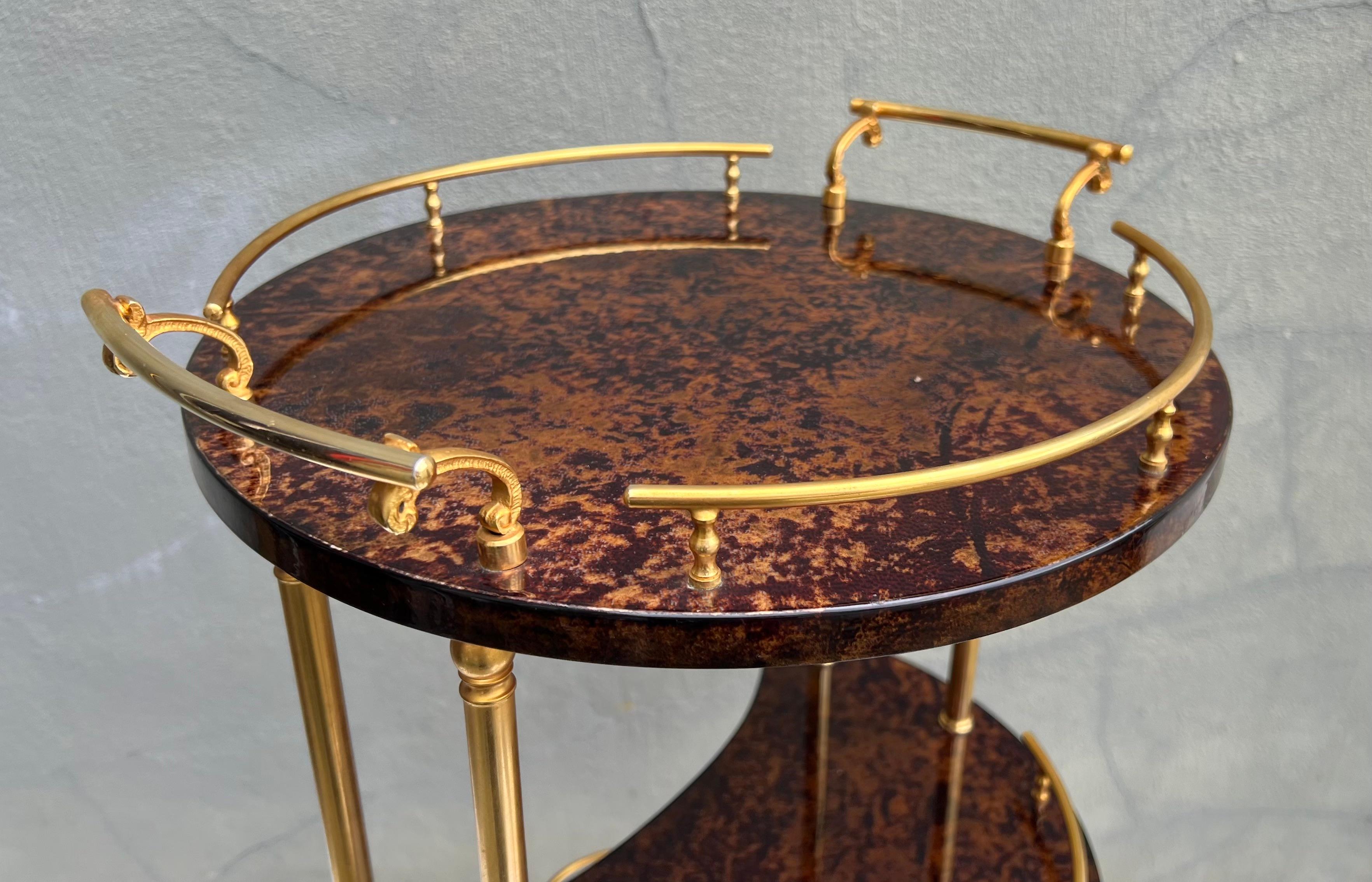 Serving Bar Cart Goatskin and Brass by Aldo Tura, Italy 1960s For Sale 12