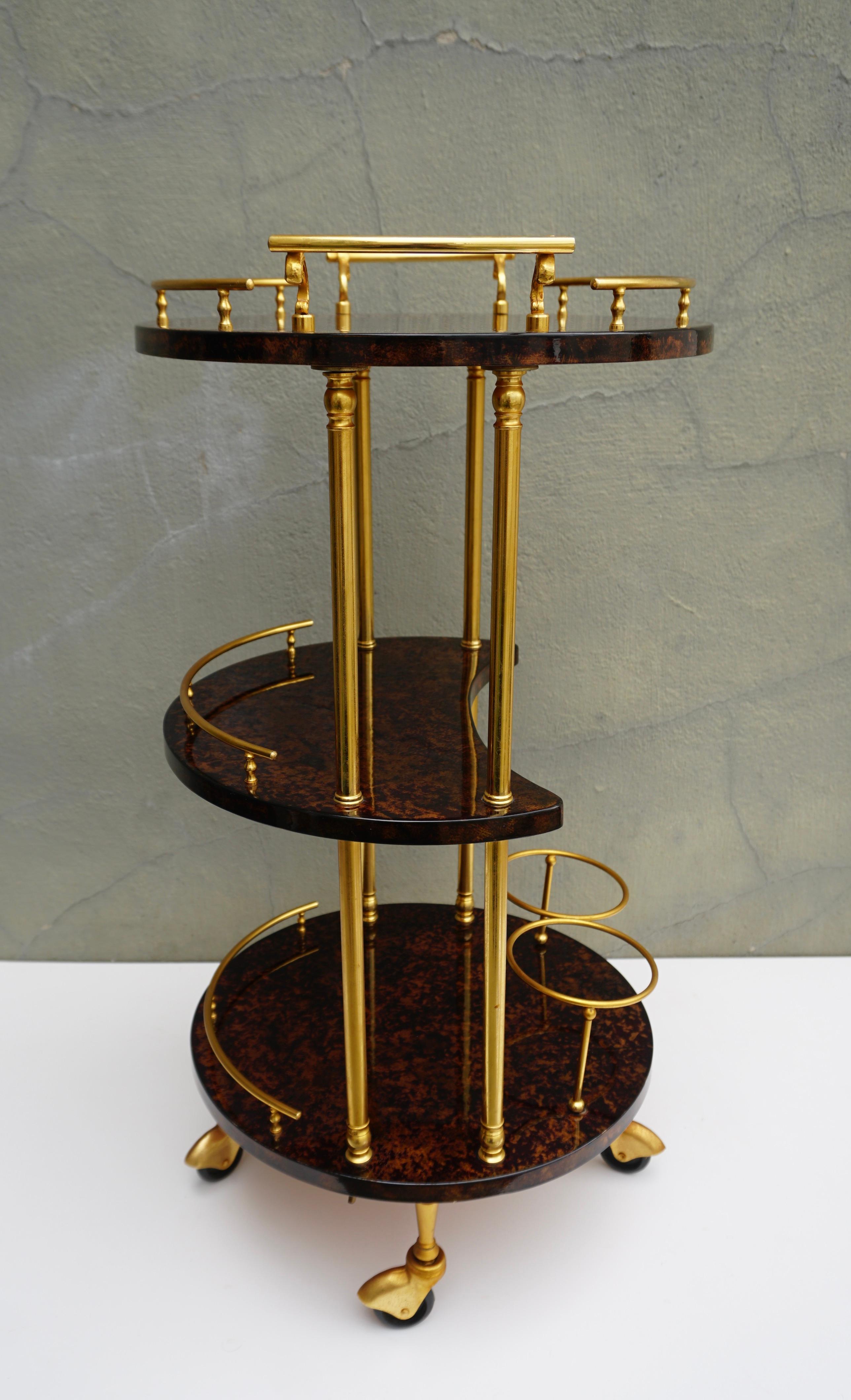 Italian Serving Bar Cart Goatskin and Brass by Aldo Tura, Italy 1960s For Sale