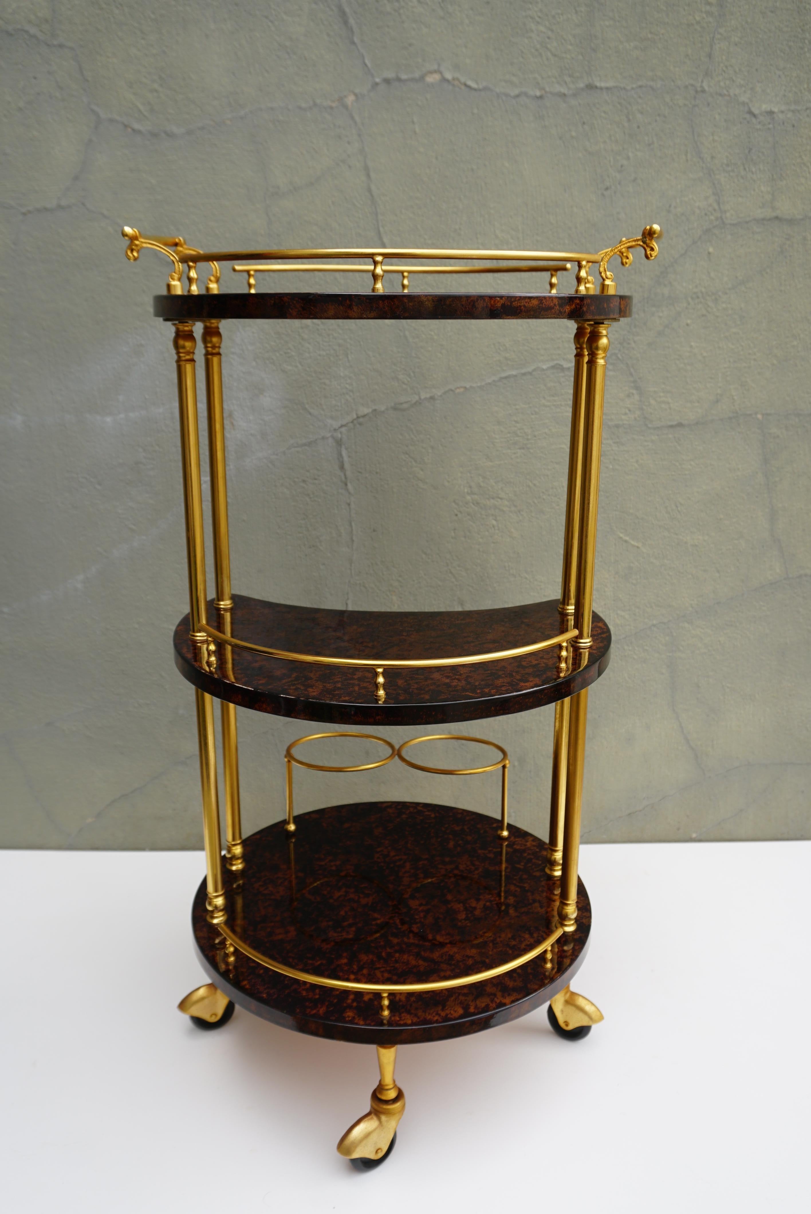 Lacquered Serving Bar Cart Goatskin and Brass by Aldo Tura, Italy 1960s For Sale