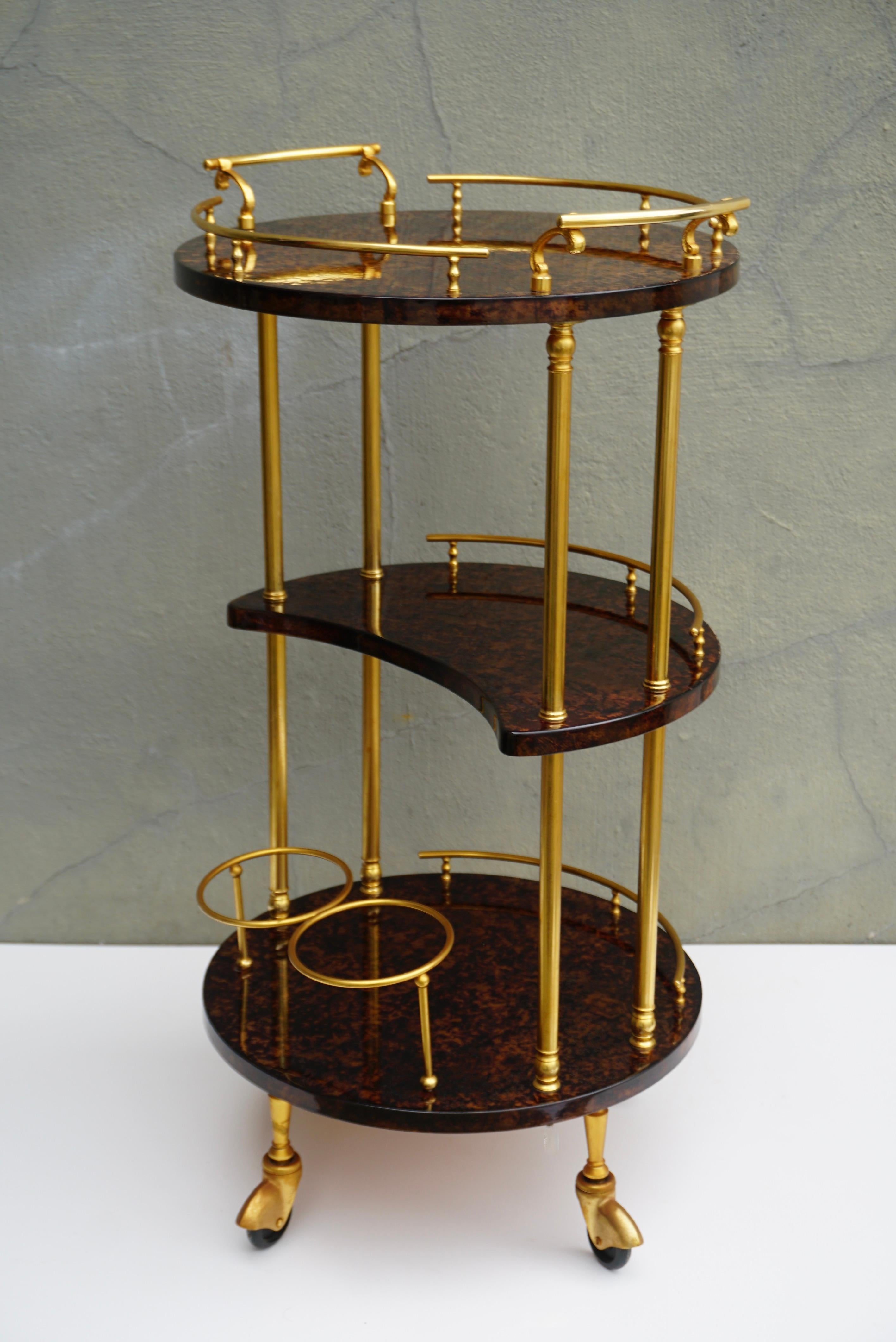 20th Century Serving Bar Cart Goatskin and Brass by Aldo Tura, Italy 1960s For Sale