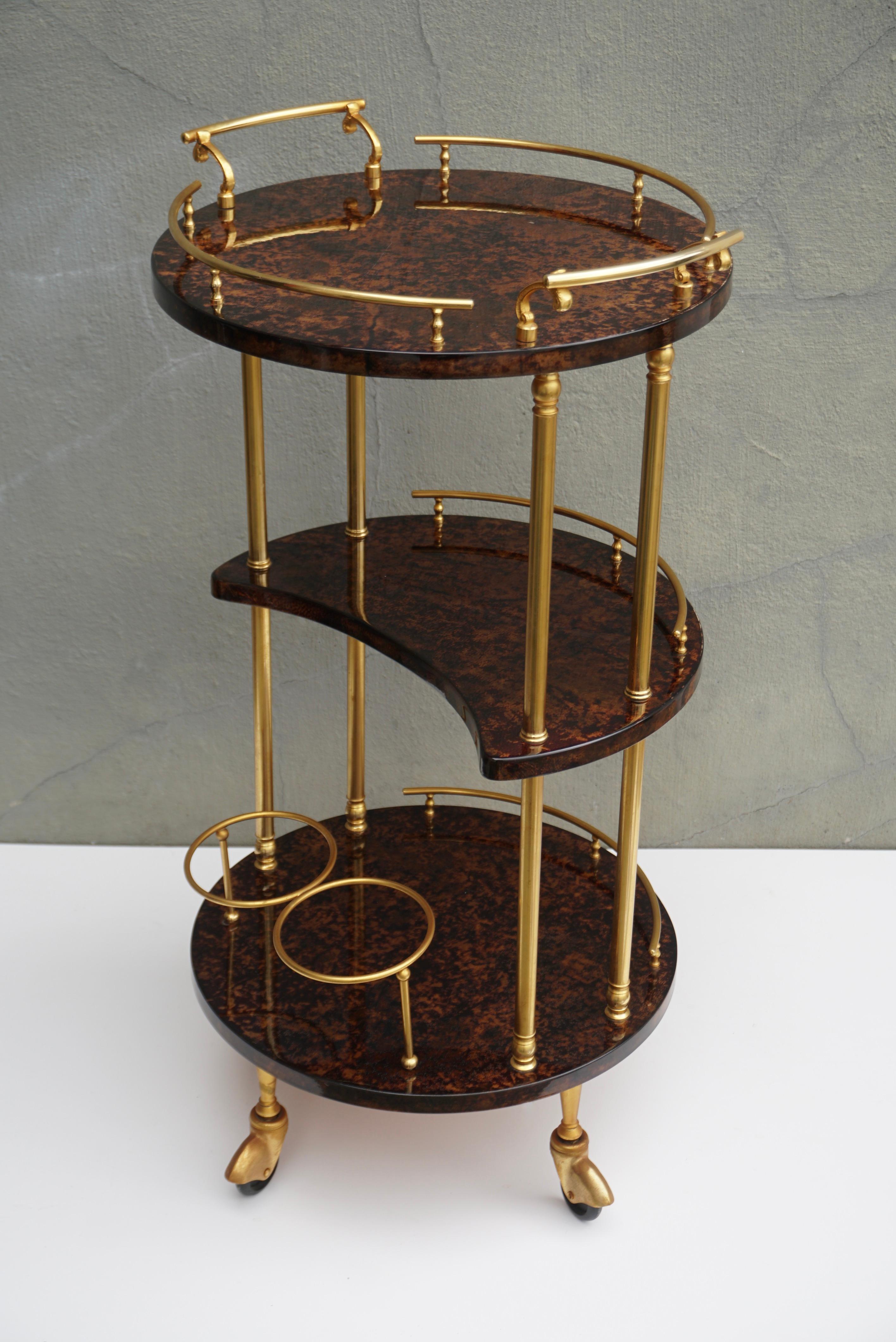 Serving Bar Cart Goatskin and Brass by Aldo Tura, Italy 1960s For Sale 1
