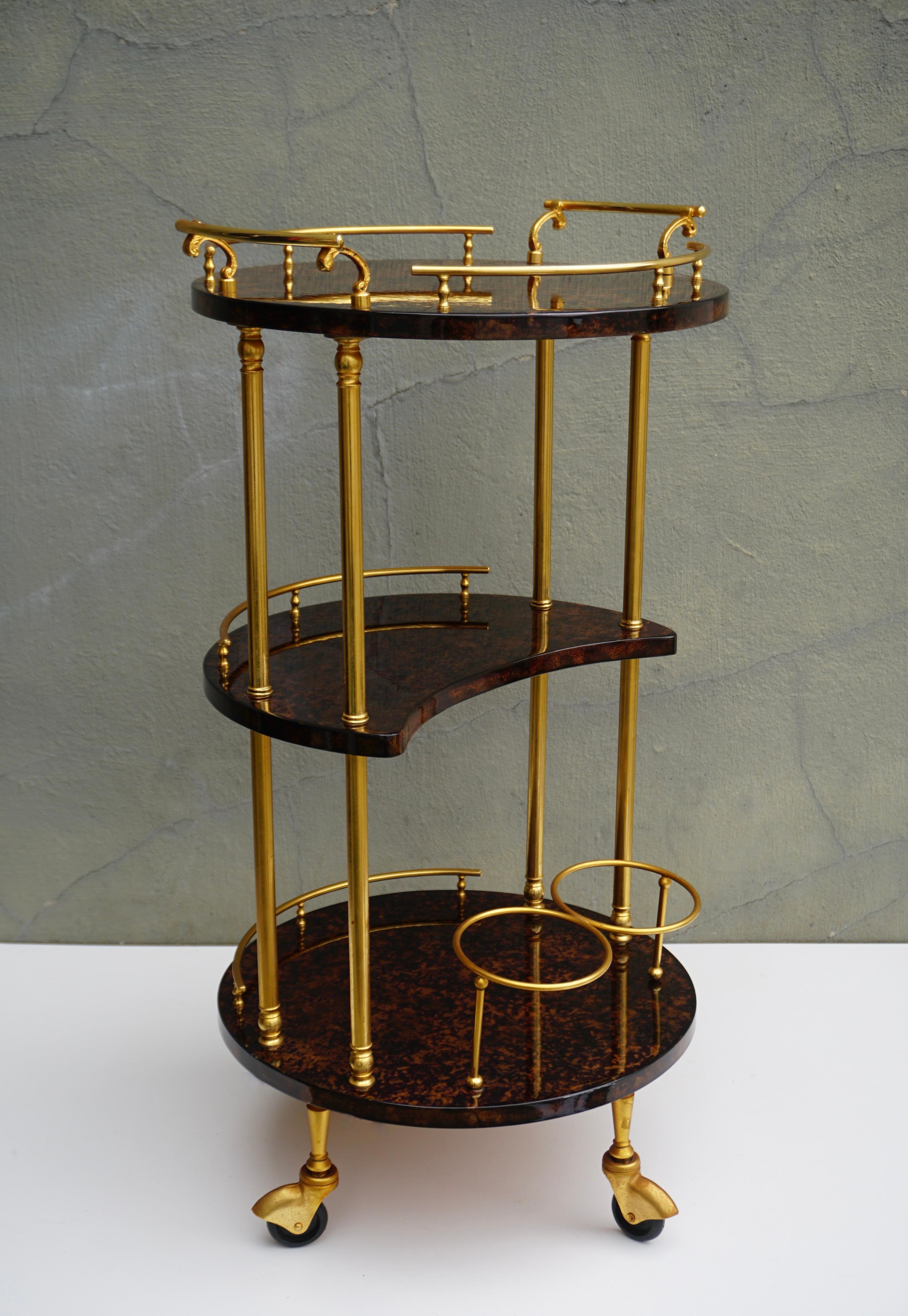 Serving Bar Cart Goatskin and Brass by Aldo Tura, Italy 1960s For Sale 2