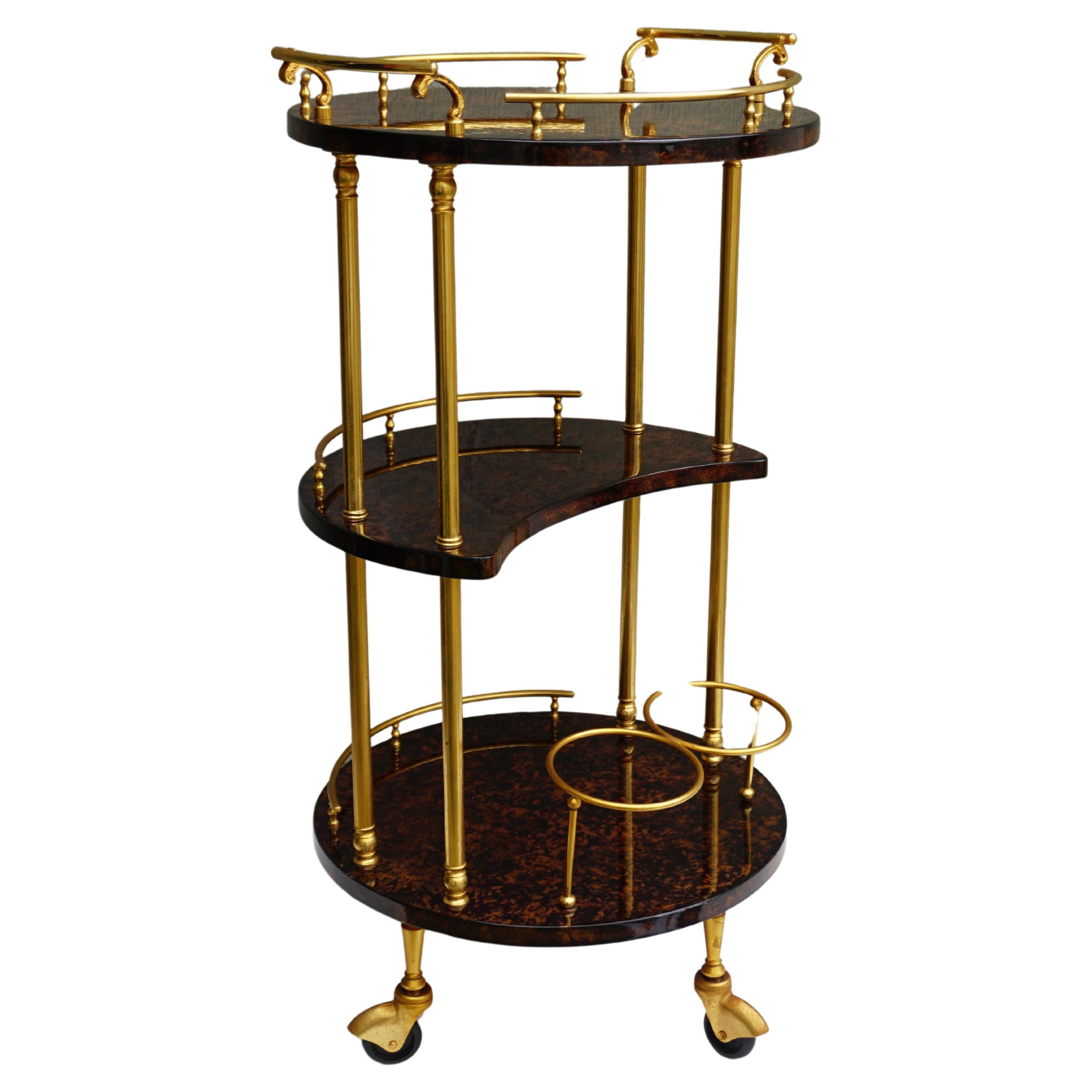 Serving Bar Cart Goatskin and Brass by Aldo Tura, Italy 1960s For Sale