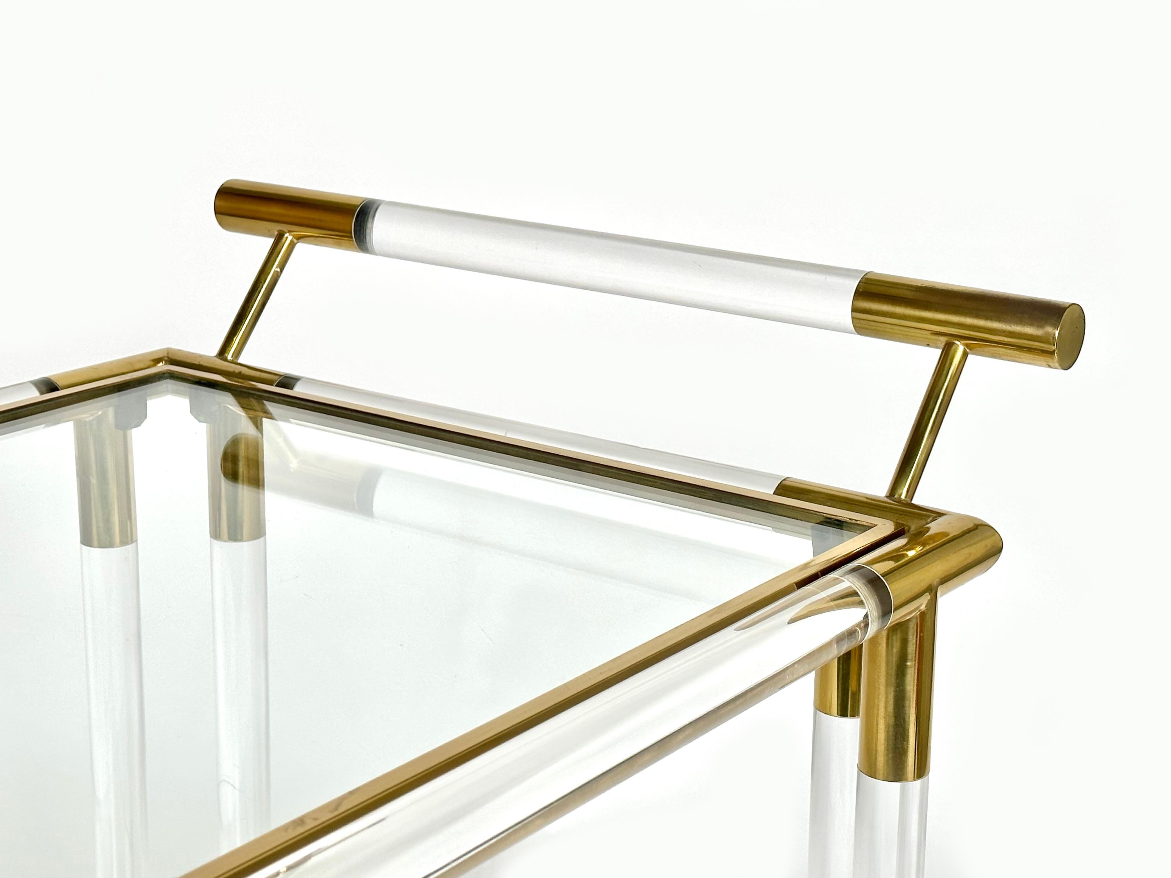 Serving Bar Cart in Lucite and Brass Charles Hollis Jones Style, Italy, 1970s For Sale 3