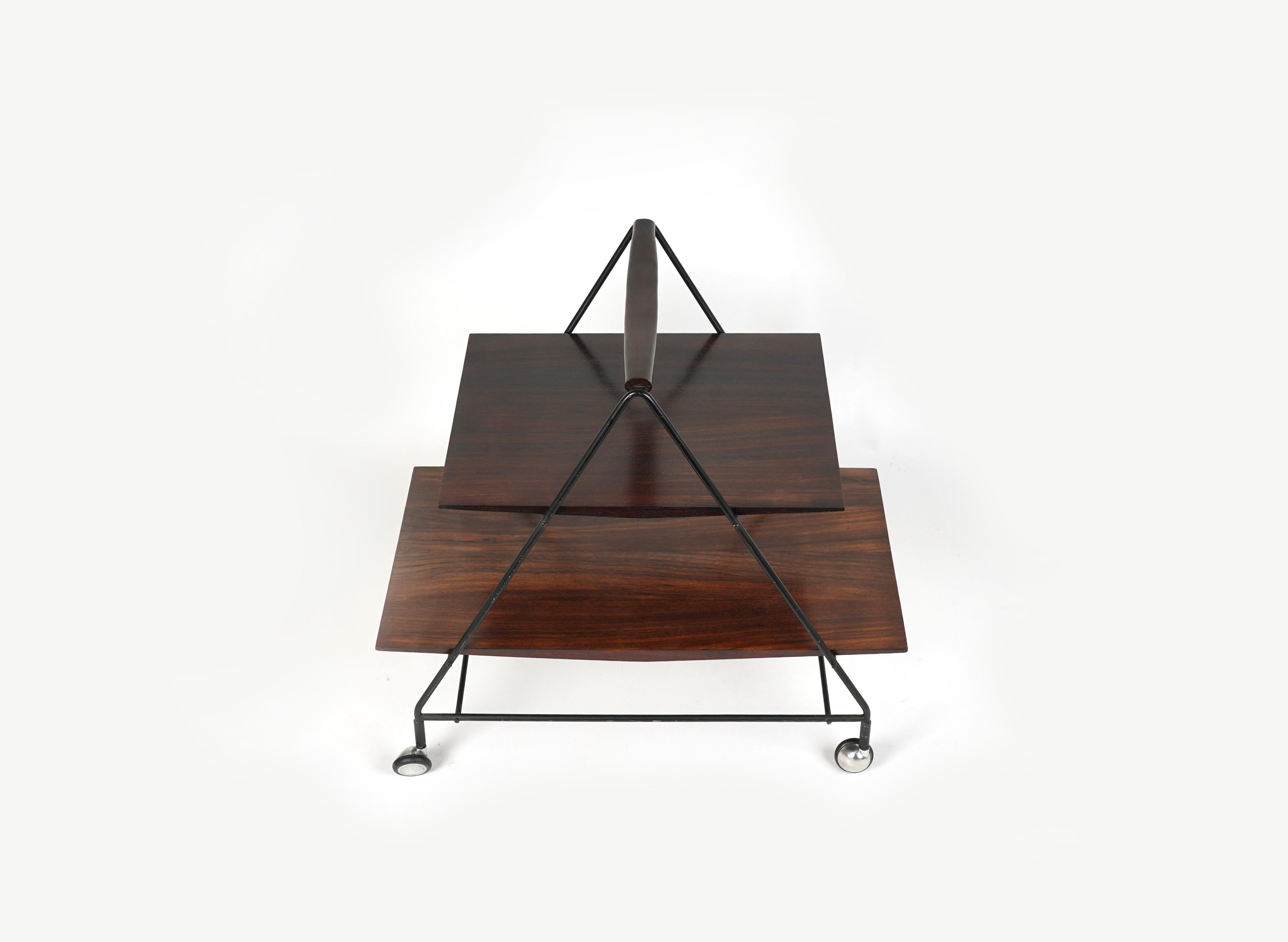 Serving Bar Cart in Wood and Metal by Ico Parisi for MIM Roma, Italy, 1960s For Sale 3