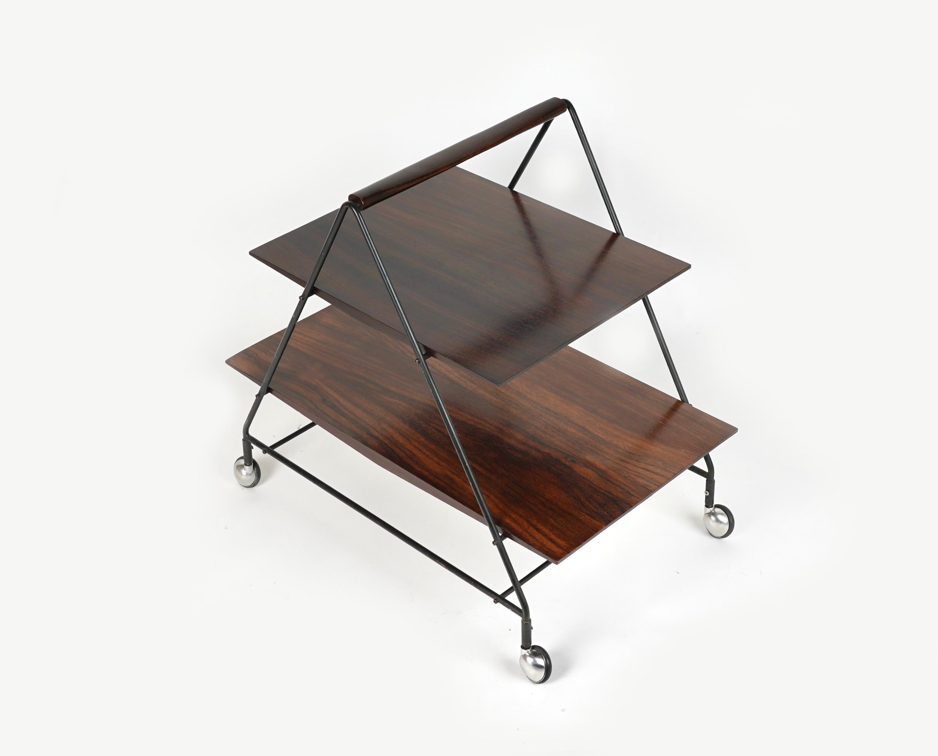 Mid-Century Modern Serving Bar Cart in Wood and Metal by Ico Parisi for MIM Roma, Italy, 1960s For Sale