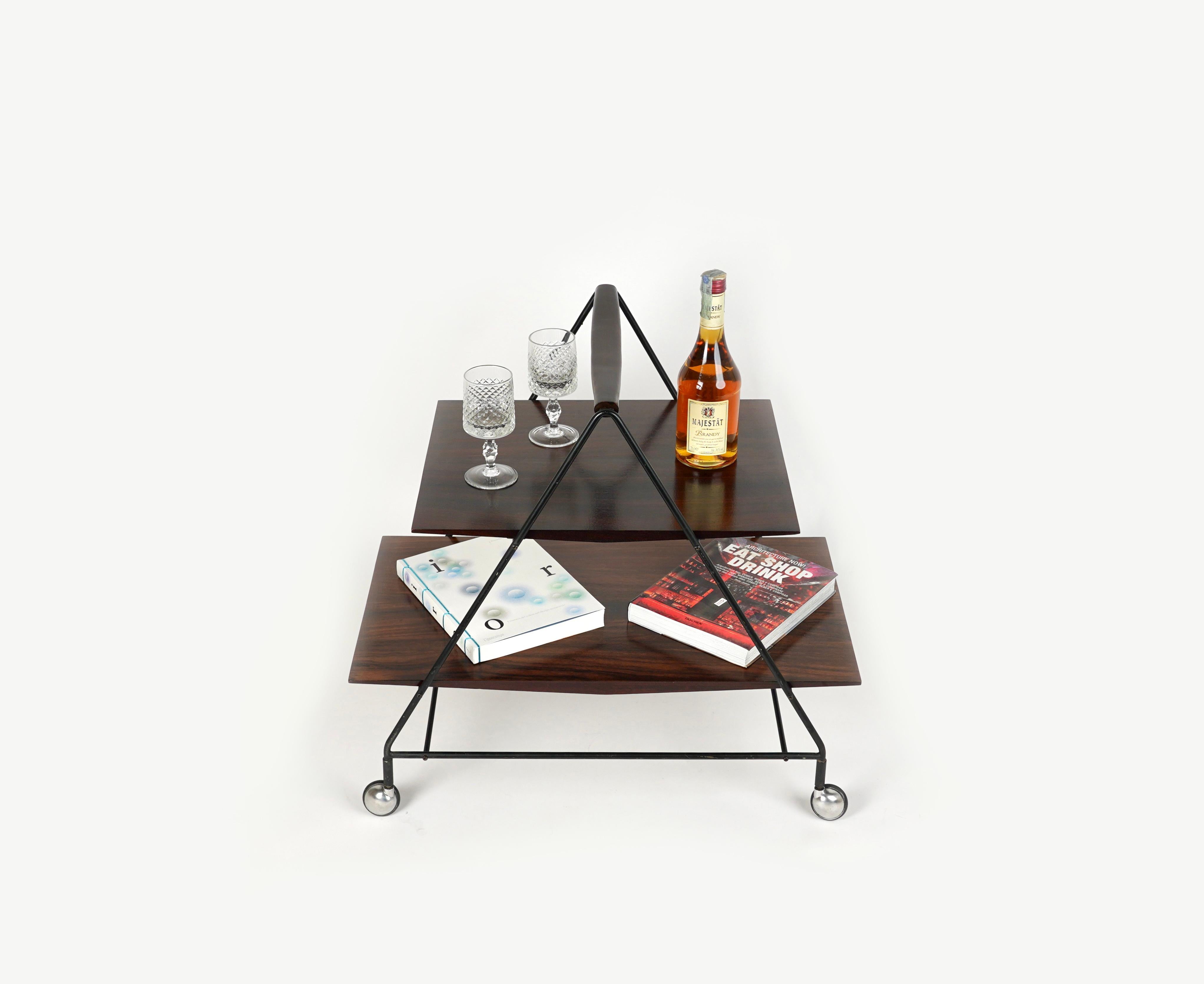 Italian Serving Bar Cart in Wood and Metal by Ico Parisi for MIM Roma, Italy, 1960s For Sale