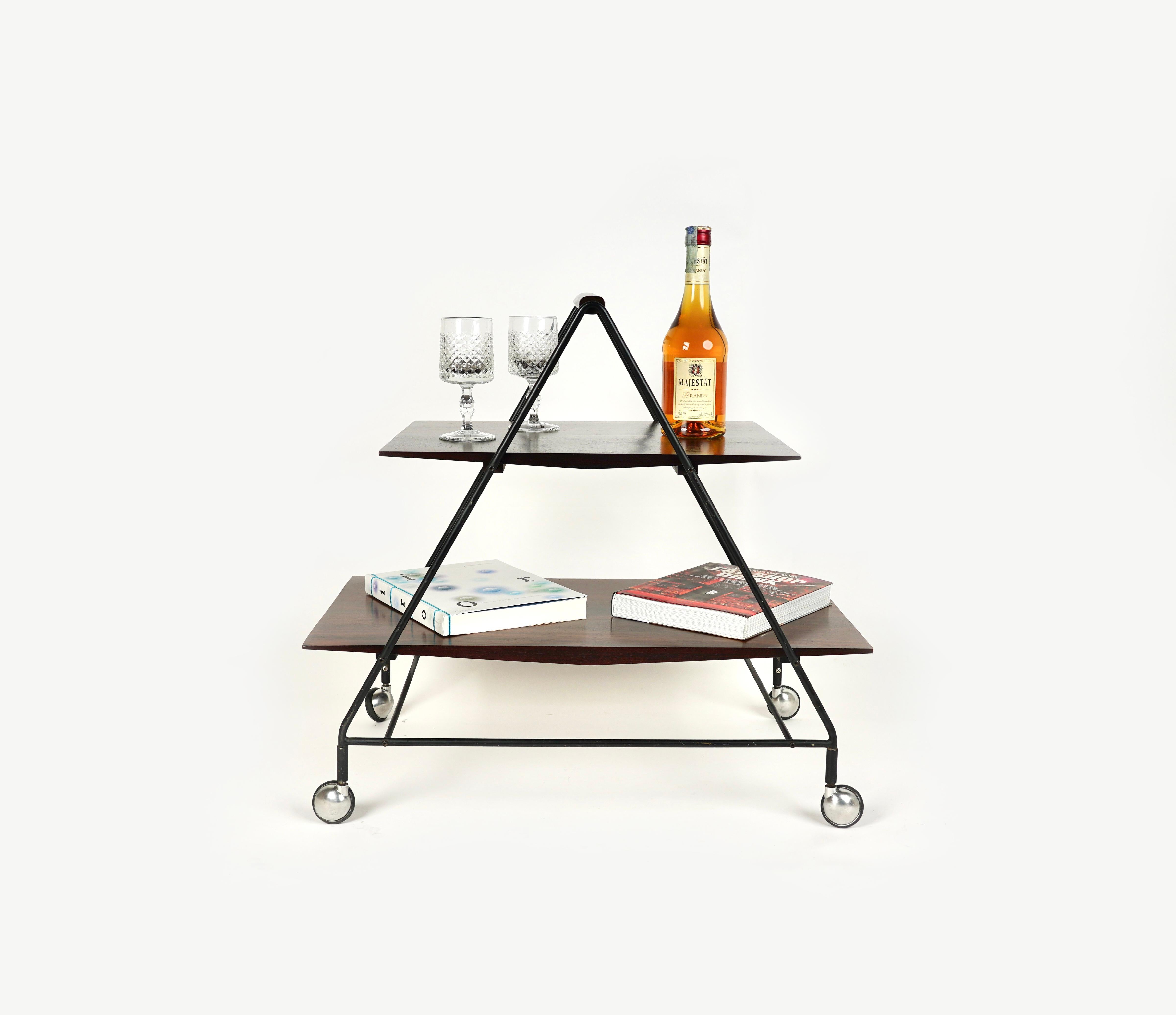Serving Bar Cart in Wood and Metal by Ico Parisi for MIM Roma, Italy, 1960s In Good Condition For Sale In Rome, IT