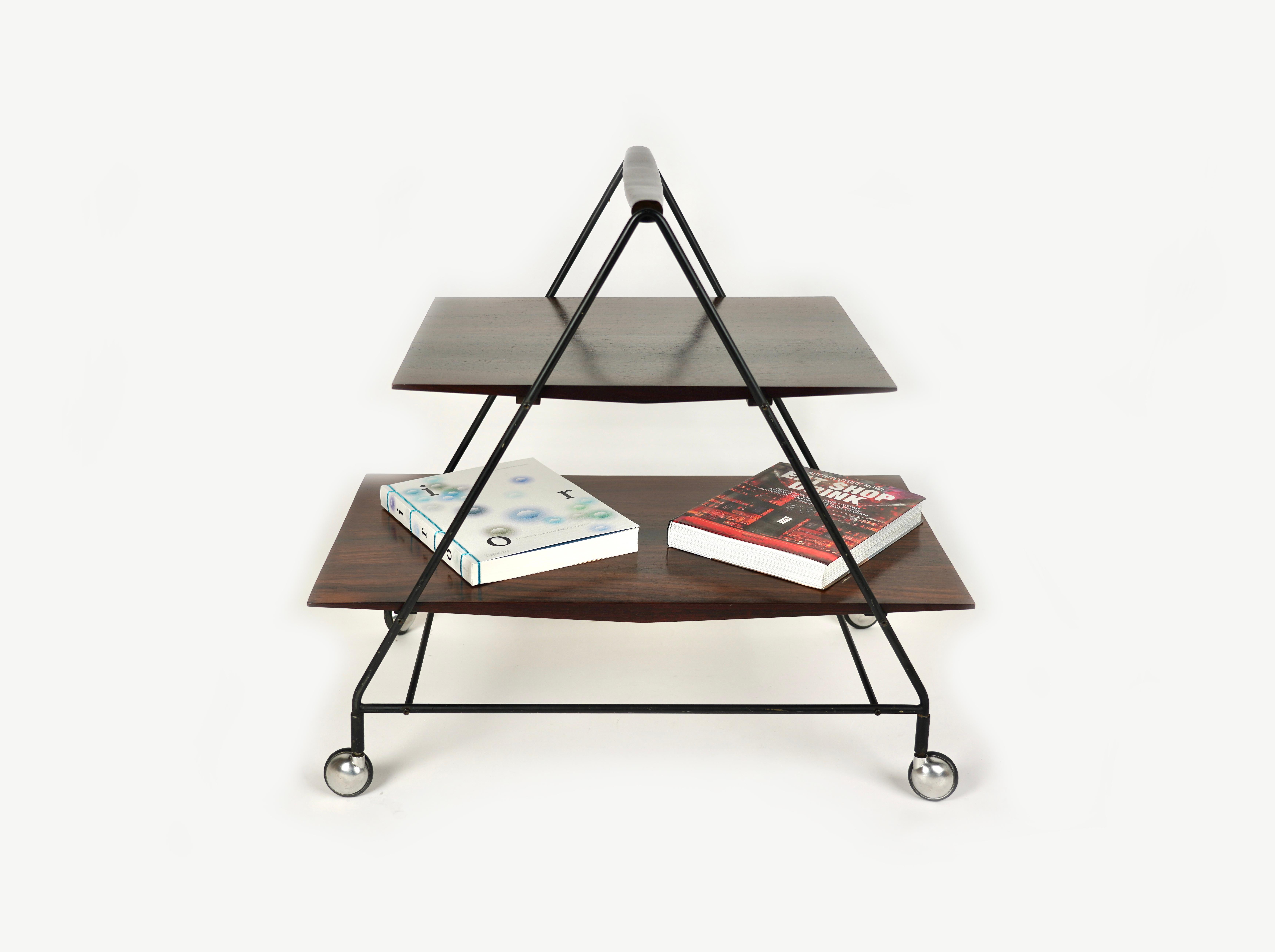 Mid-20th Century Serving Bar Cart in Wood and Metal by Ico Parisi for MIM Roma, Italy, 1960s For Sale