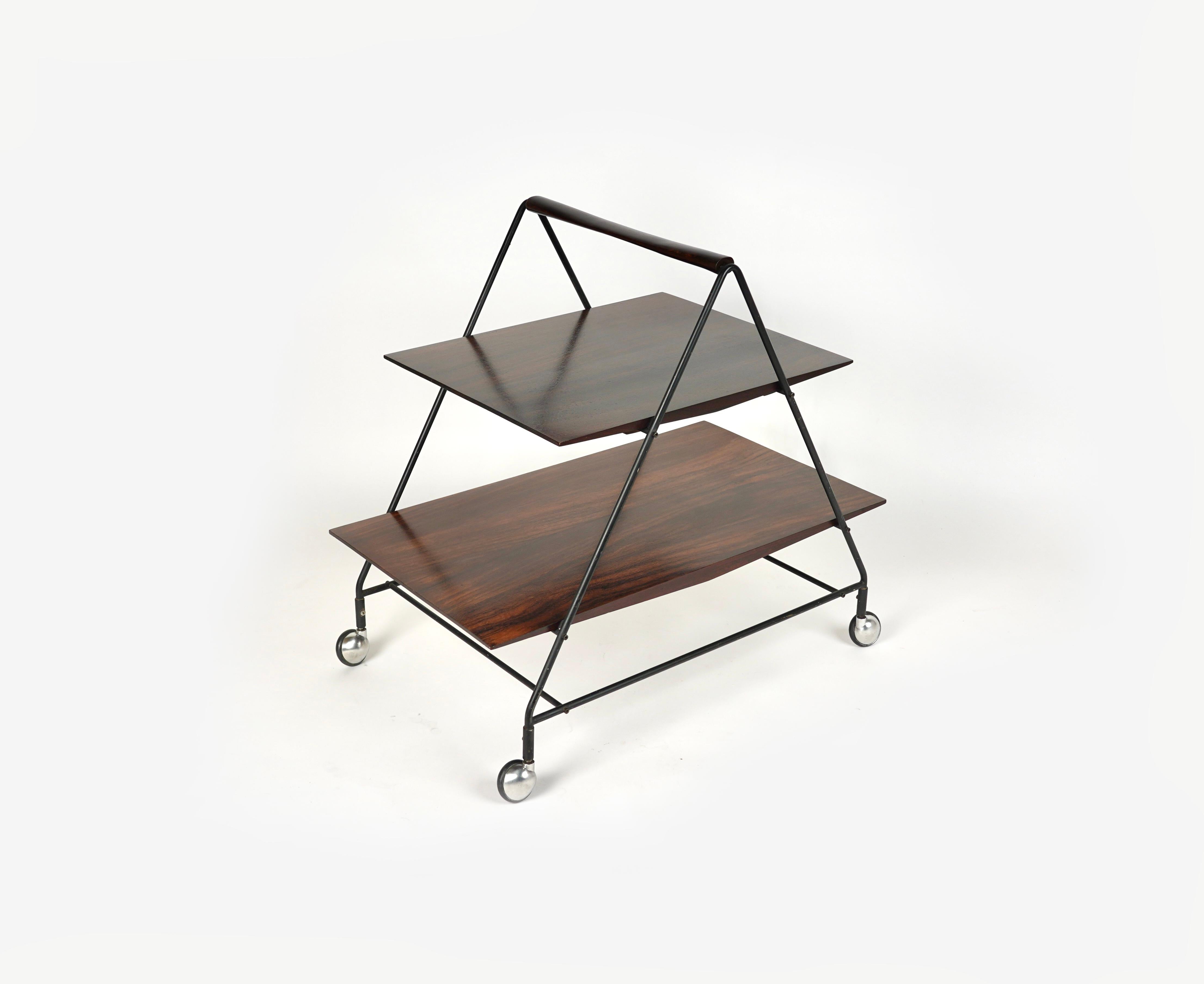 Serving Bar Cart in Wood and Metal by Ico Parisi for MIM Roma, Italy, 1960s For Sale 1