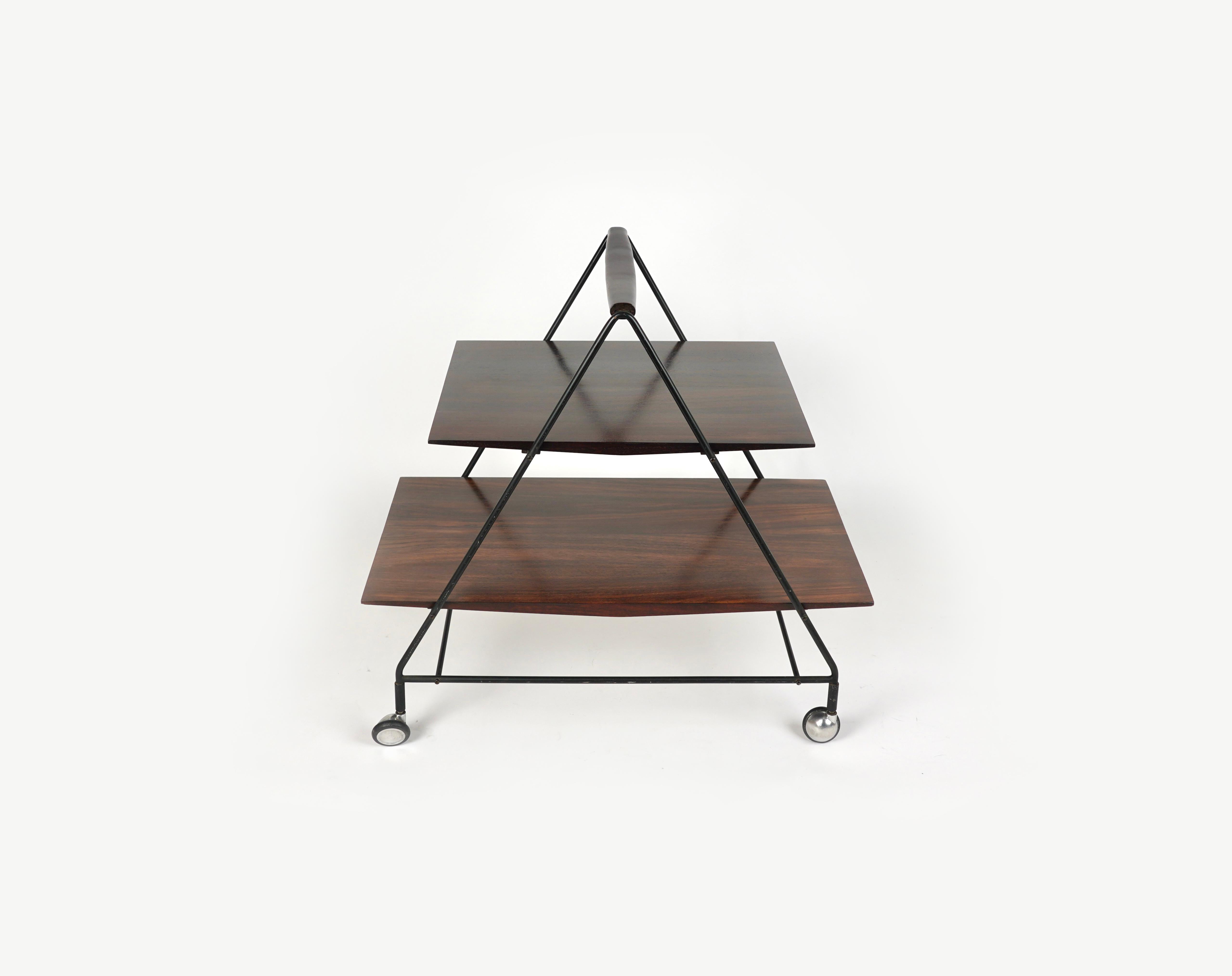 Serving Bar Cart in Wood and Metal by Ico Parisi for MIM Roma, Italy, 1960s For Sale 2