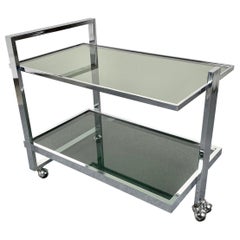 Retro Serving Bar Cart Trolley Chrome and Smoked Glass Romeo Rega Style, Italy, 1970s