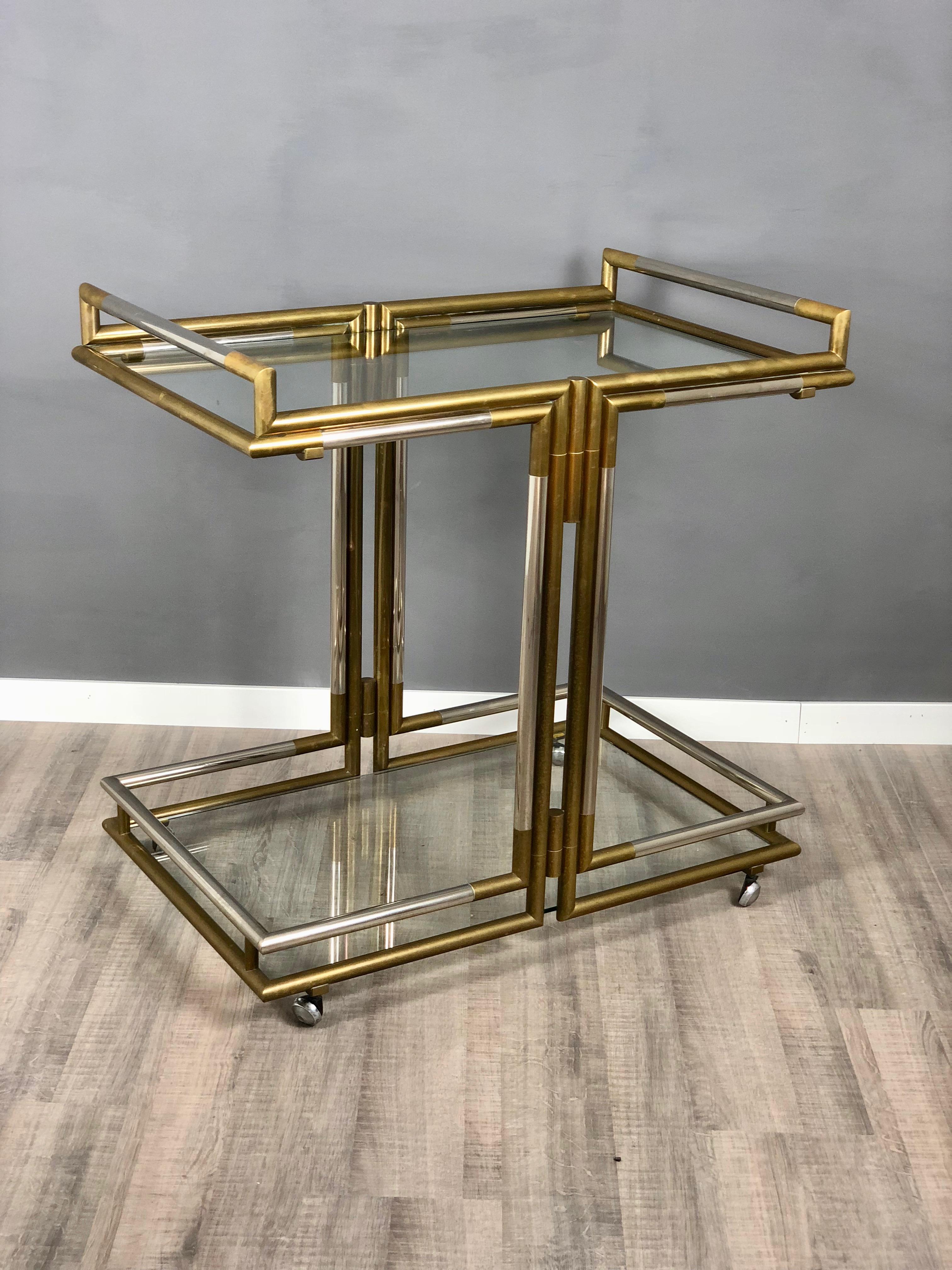 Serving Bar Cart Trolley in Brass and Chrome Hollywood Regency Style, 1970s 7