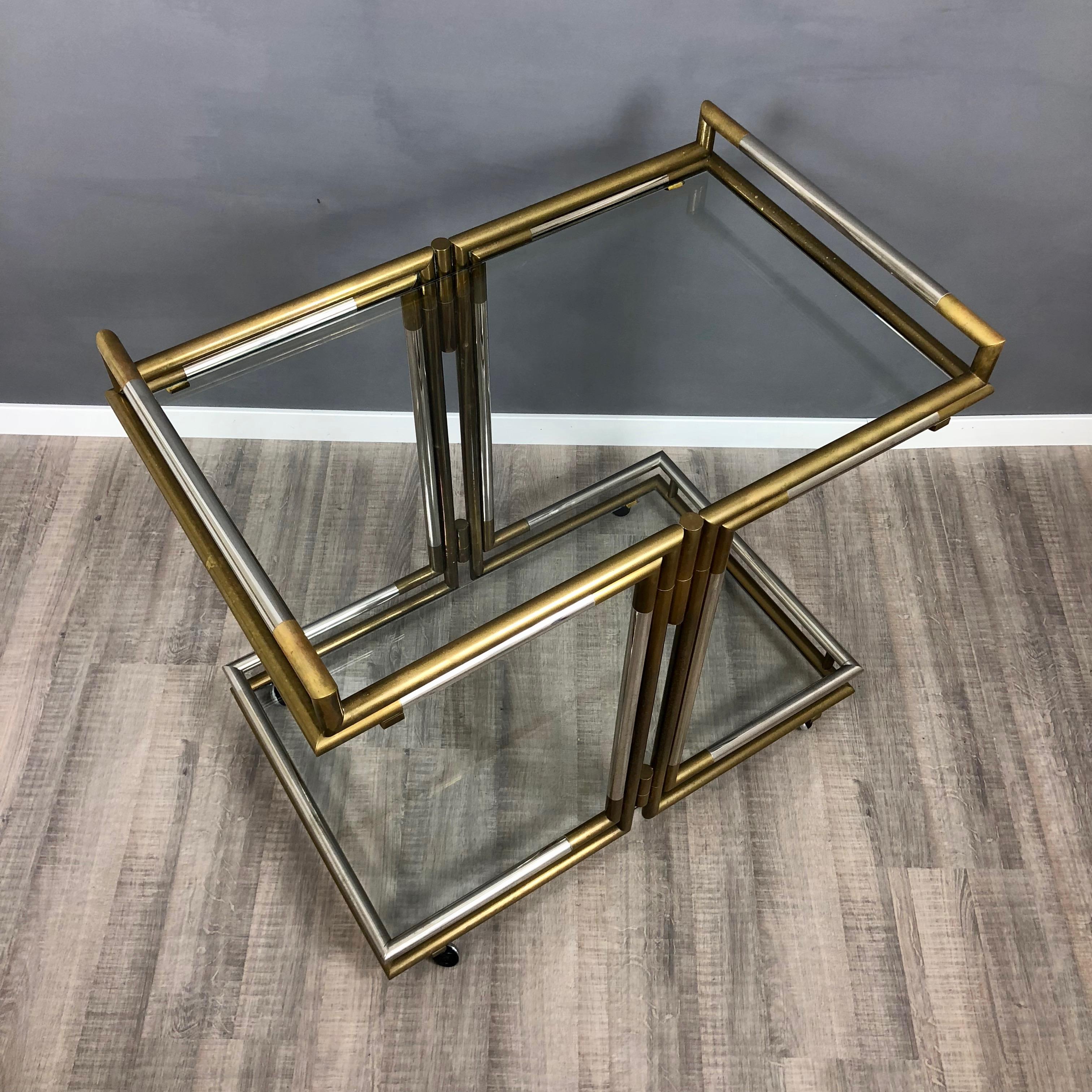 Serving Bar Cart Trolley in Brass and Chrome Hollywood Regency Style, 1970s In Good Condition In Rome, IT