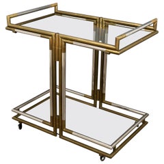 Serving Bar Cart Trolley in Brass and Chrome Hollywood Regency Style, 1970s