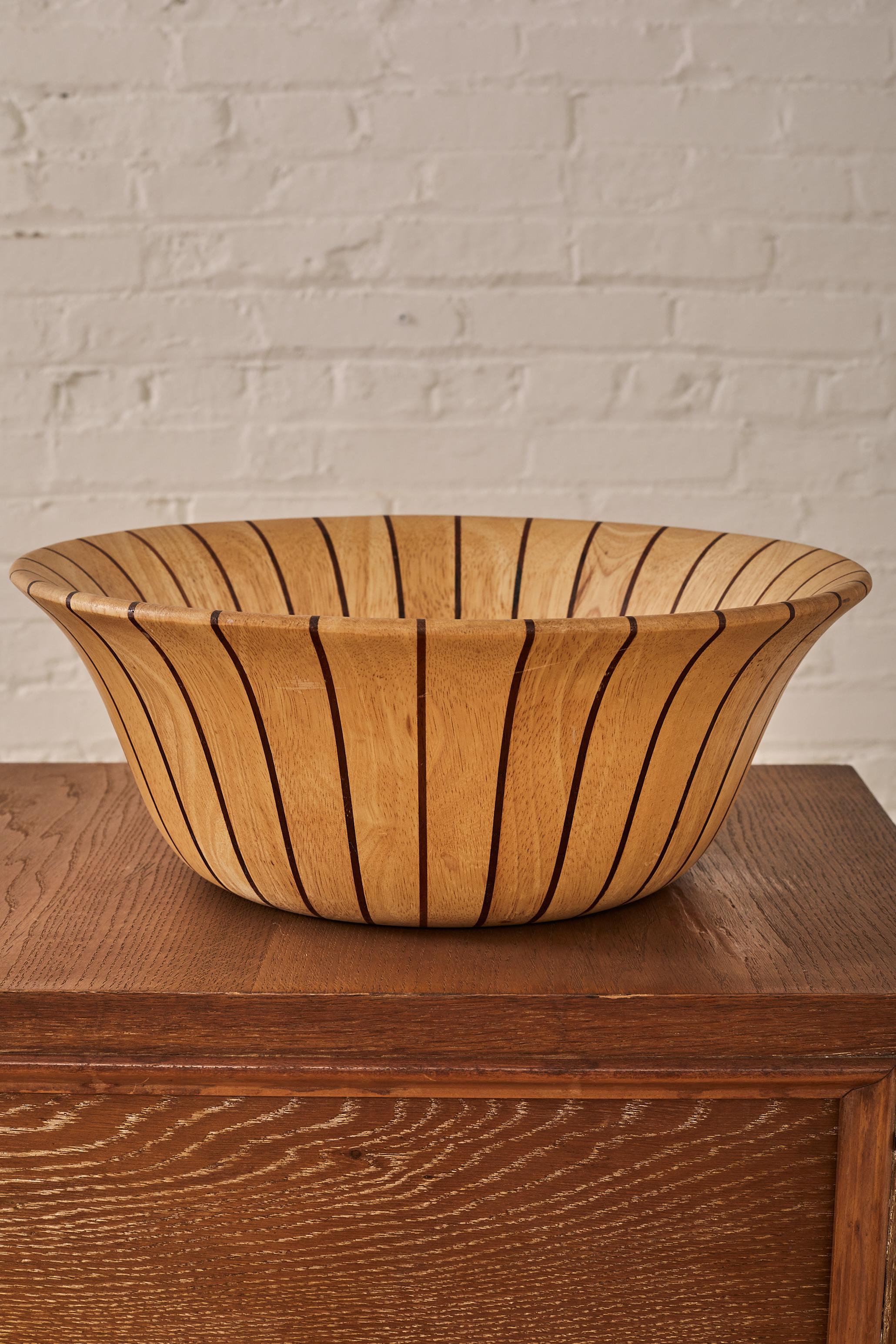 Serving Bowl by Jens QuistGaard for Dansk in pine wood with brown stripe detailing. 

