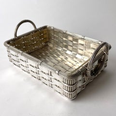 Serving Bowl in silver plated braided metal with glass insert Early 20th Century