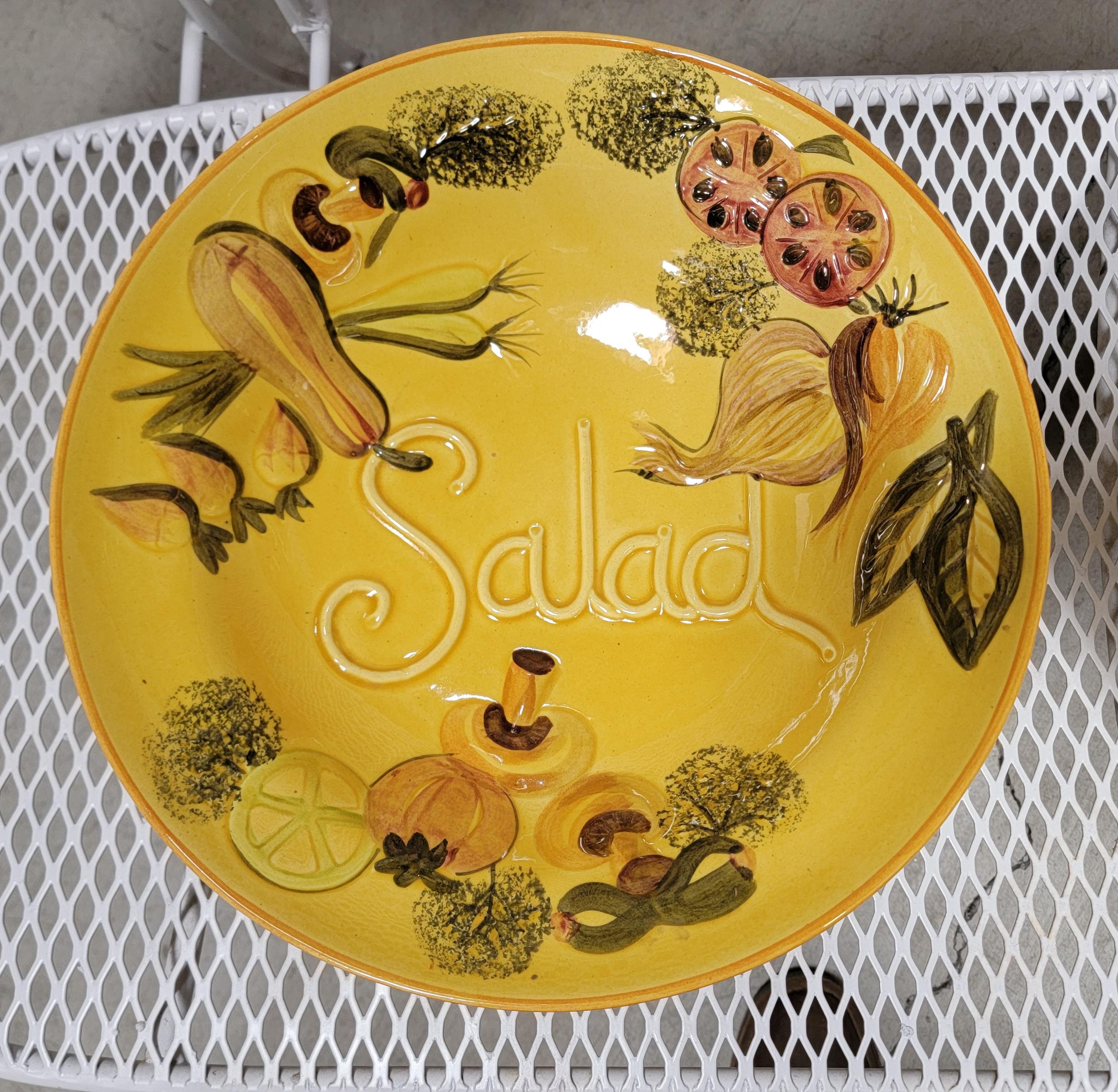A pair of hand painted ceramic serving bowls by Los Angeles Potteries. Circa. 1950's 1960's. Labeled 