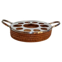 Bandeja redonda de madera y cuerda para servir
