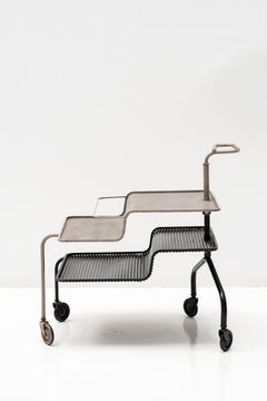 Serving Cart by Mathieu Matégot, Grey & Black Steel Brass & Rubber, 1950, France