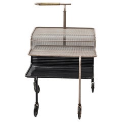 Serving Cart by Mathieu Matégot, Grey & Black Steel Brass & Rubber, 1950, France