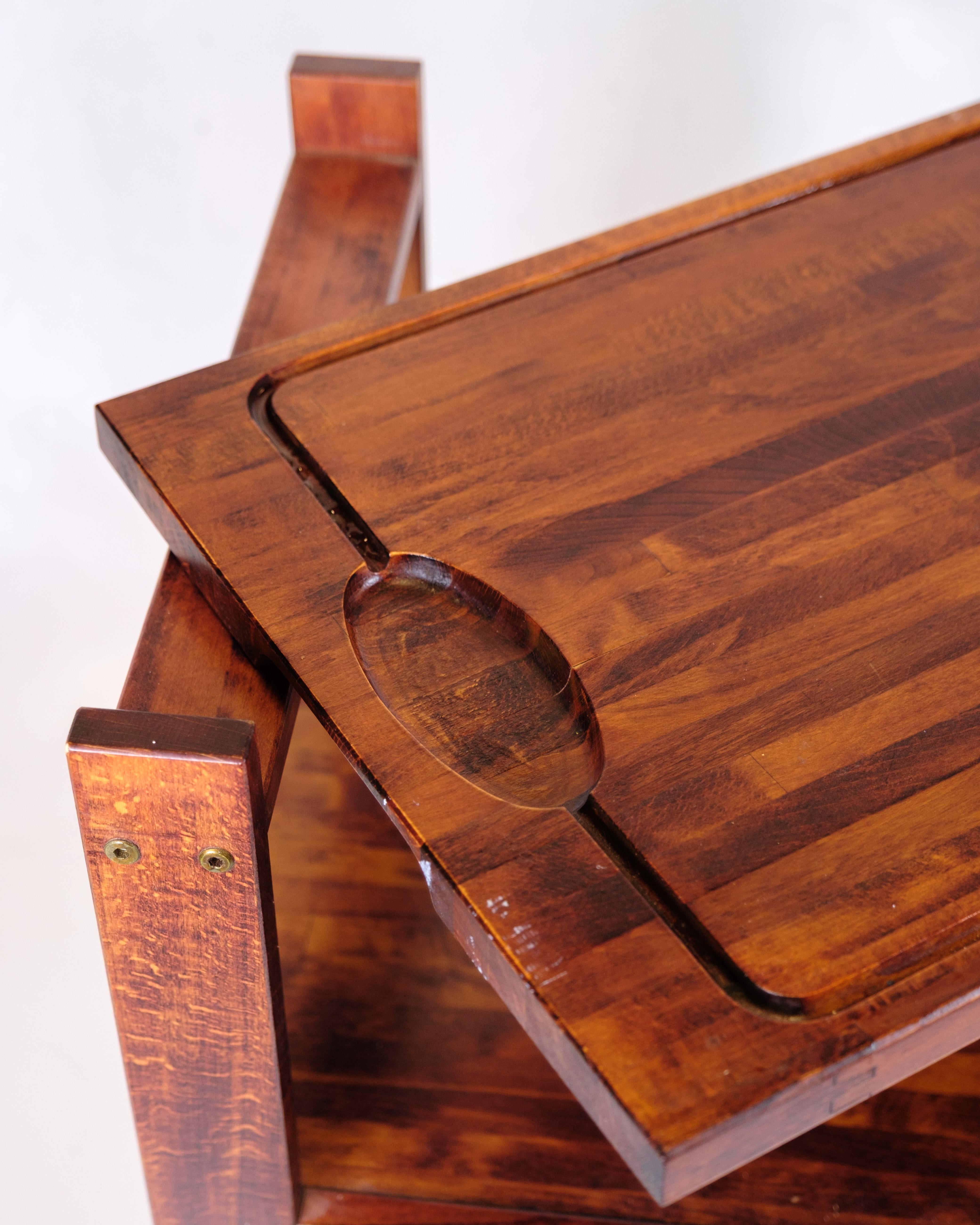Danese Serving Cart On Wheels In Dark Wood With Removable Cutting Board Vintage Style in vendita