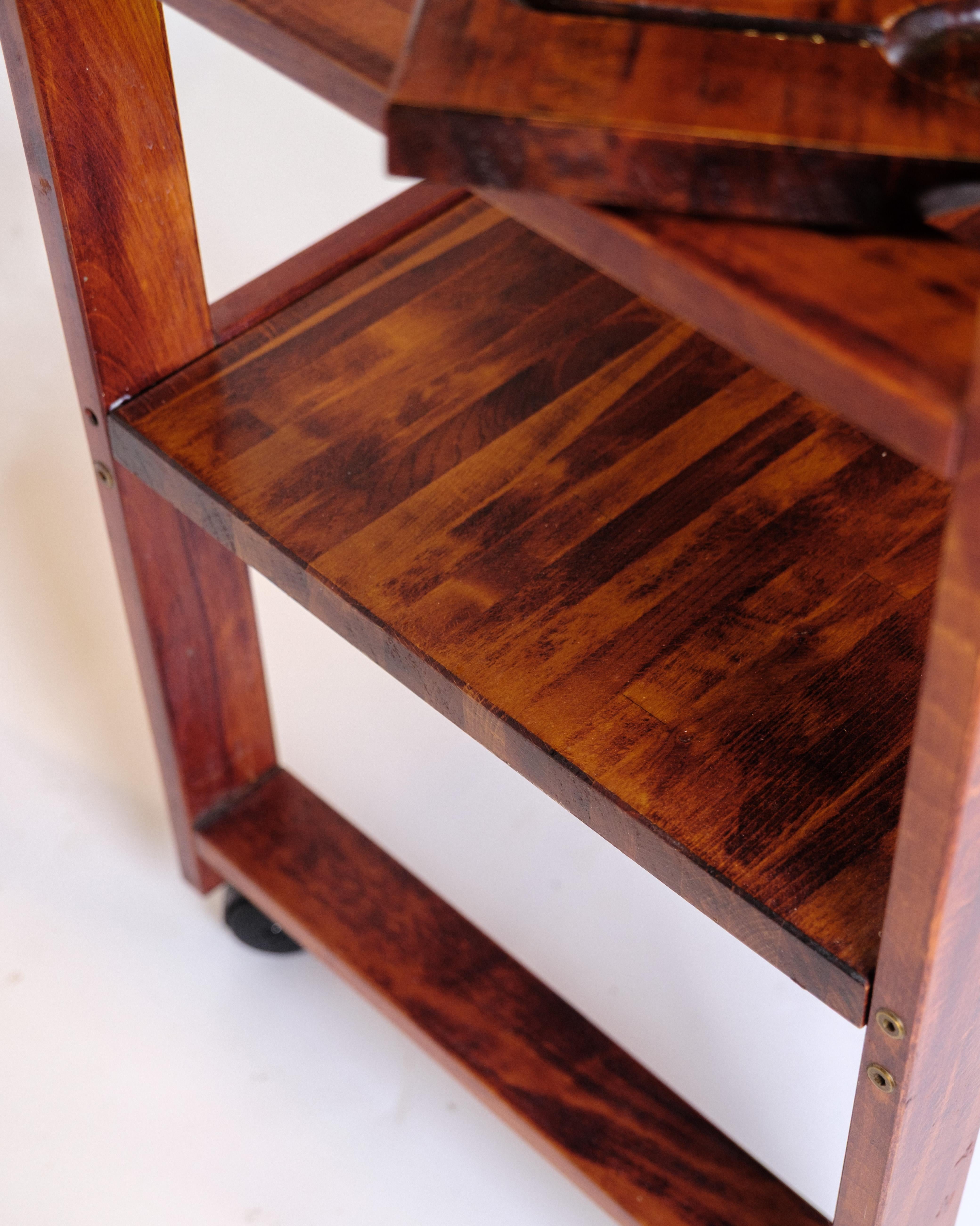 Serving Cart On Wheels In Dark Wood With Removable Cutting Board Vintage Style In condizioni buone in vendita a Lejre, DK