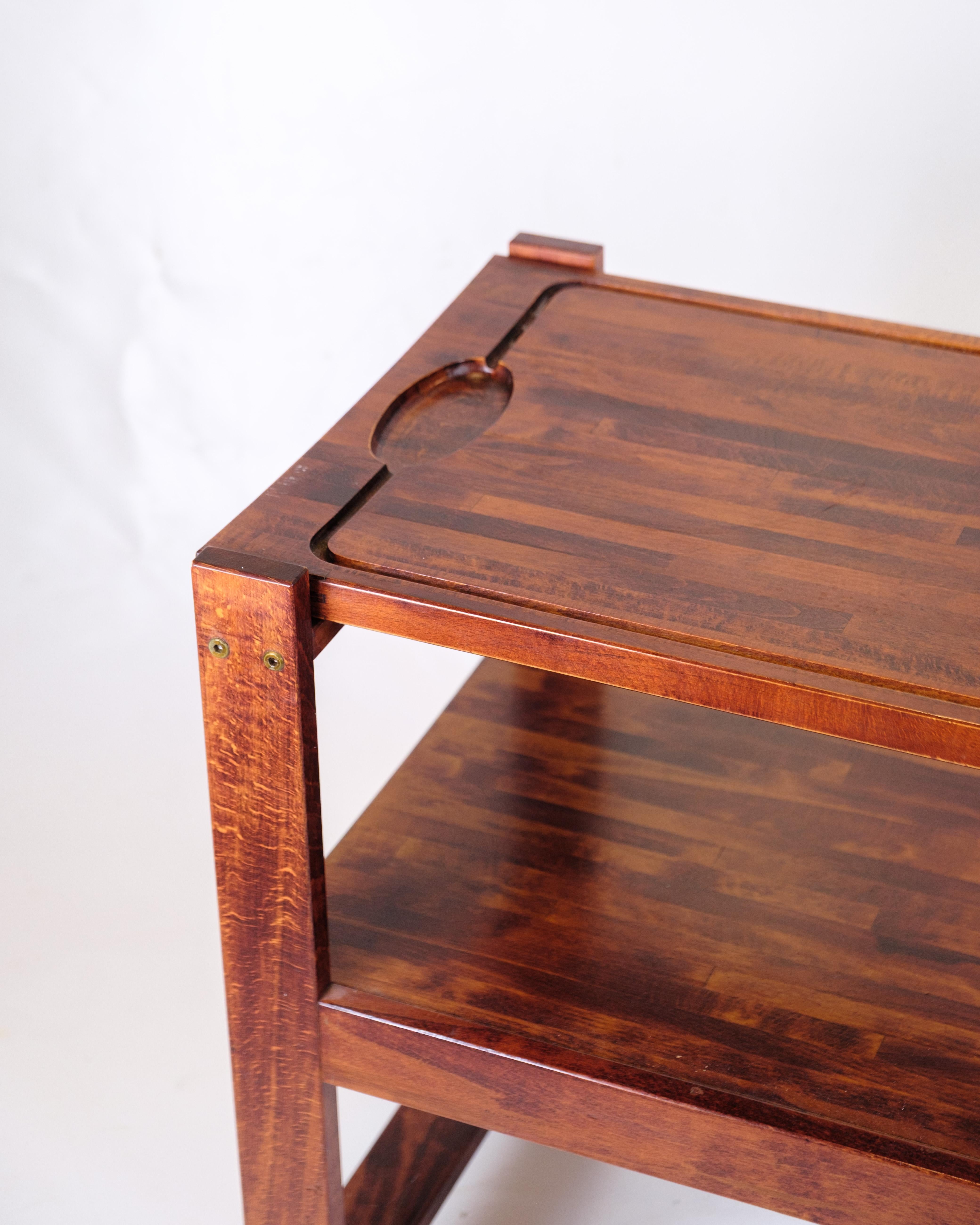 XX secolo Serving Cart On Wheels In Dark Wood With Removable Cutting Board Vintage Style in vendita