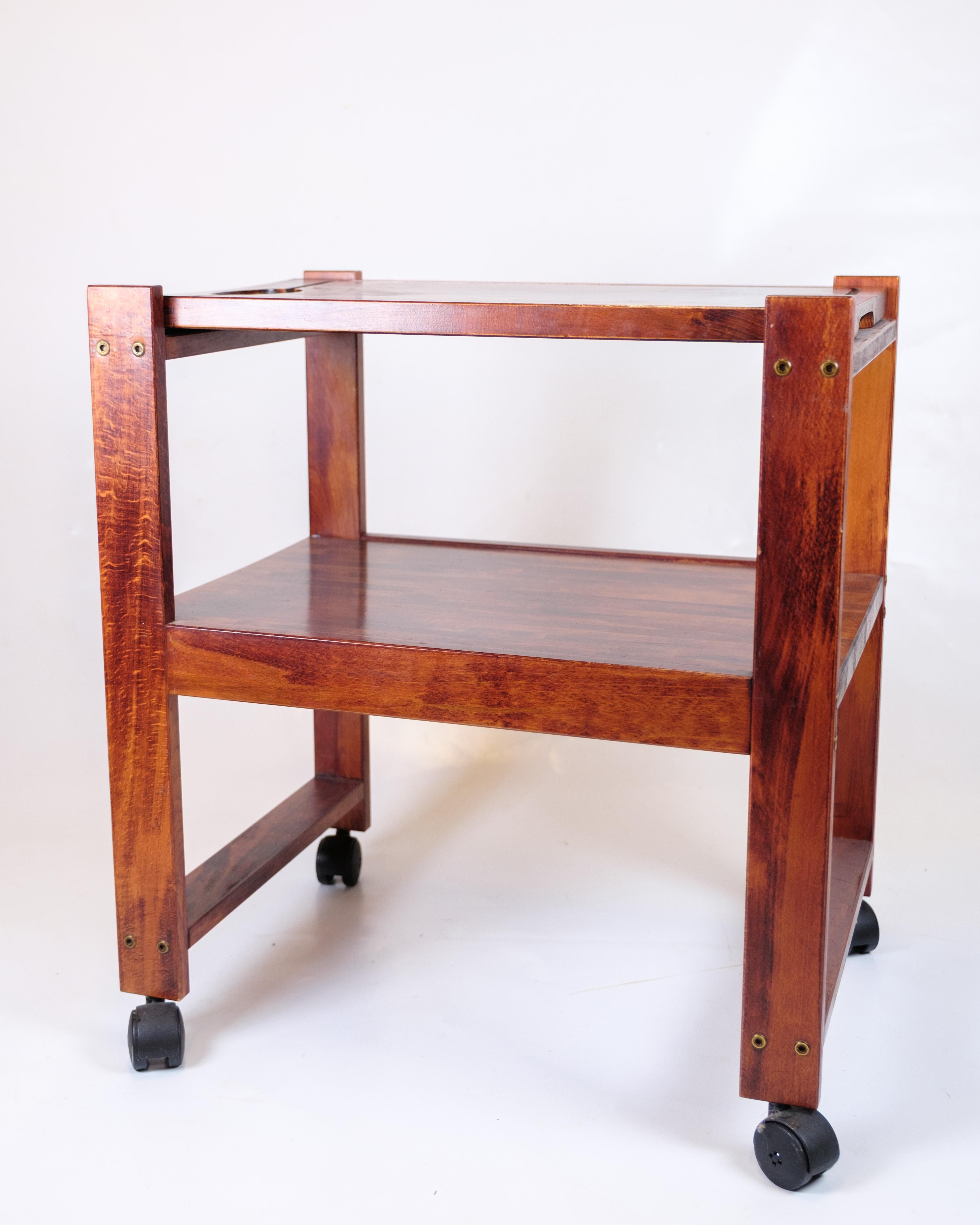 Serving Cart On Wheels In Dark Wood With Removable Cutting Board Vintage Style in vendita 1