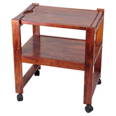 Serving Cart On Wheels In Dark Wood With Removable Cutting Board Vintage Style