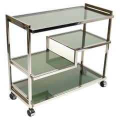 Serving Cart Table in Chrome and Smoked Glass Romeo Rega Style, Italy, 1970s