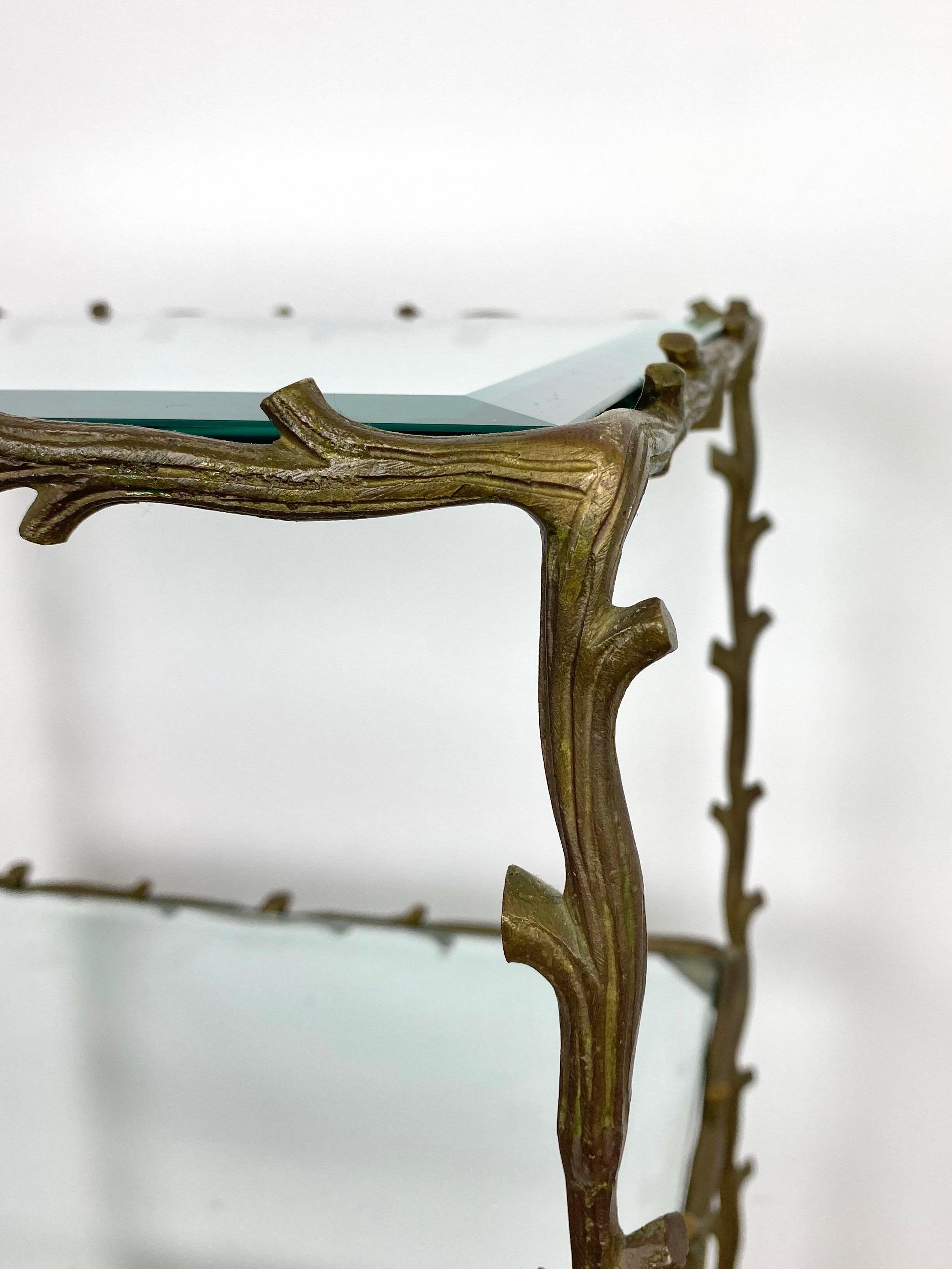 Serving Cart Trolley by Maison Baguès Brass Branches and Glass France, 1950s 4
