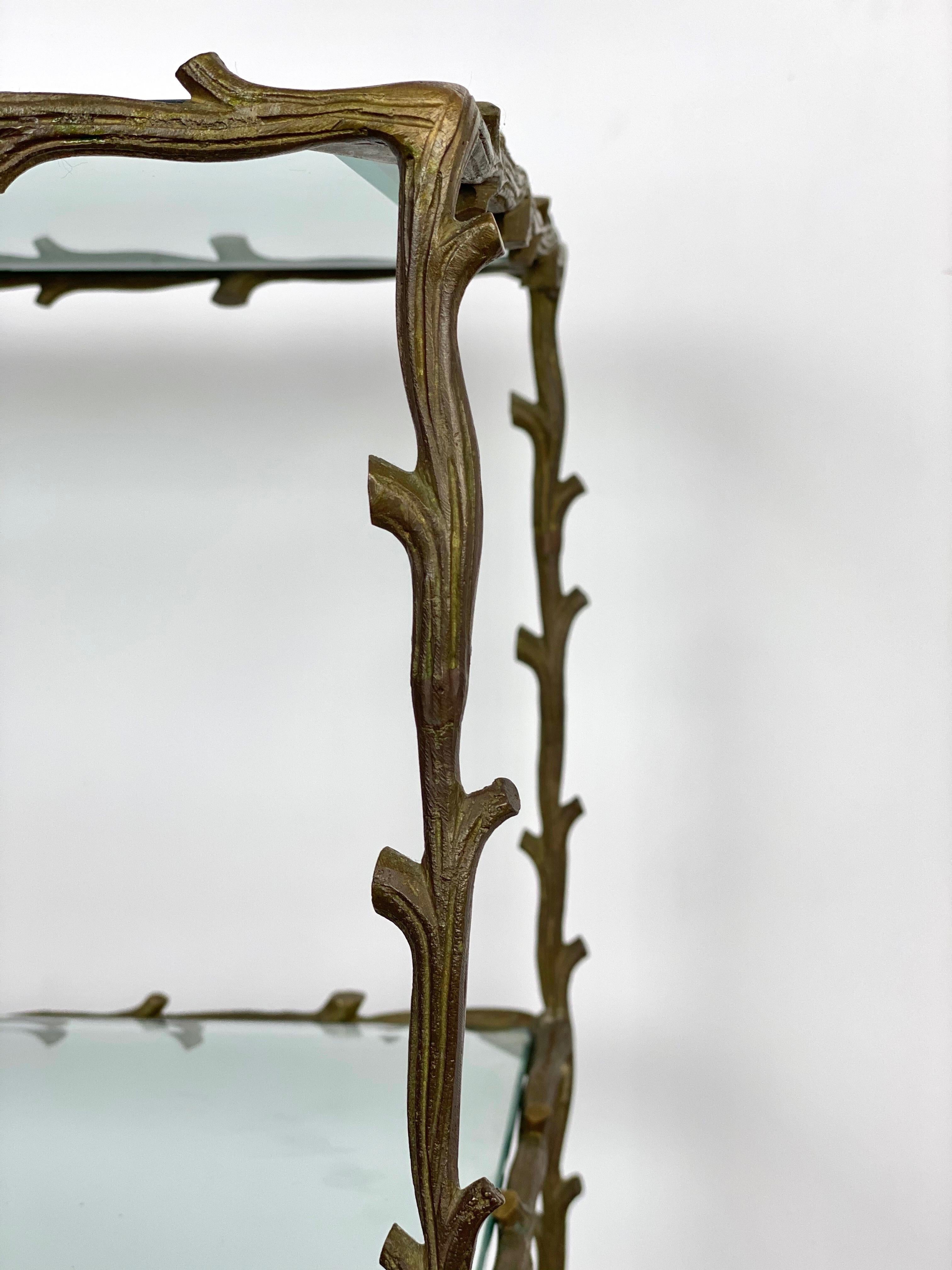 Serving Cart Trolley by Maison Baguès Brass Branches and Glass France, 1950s 5