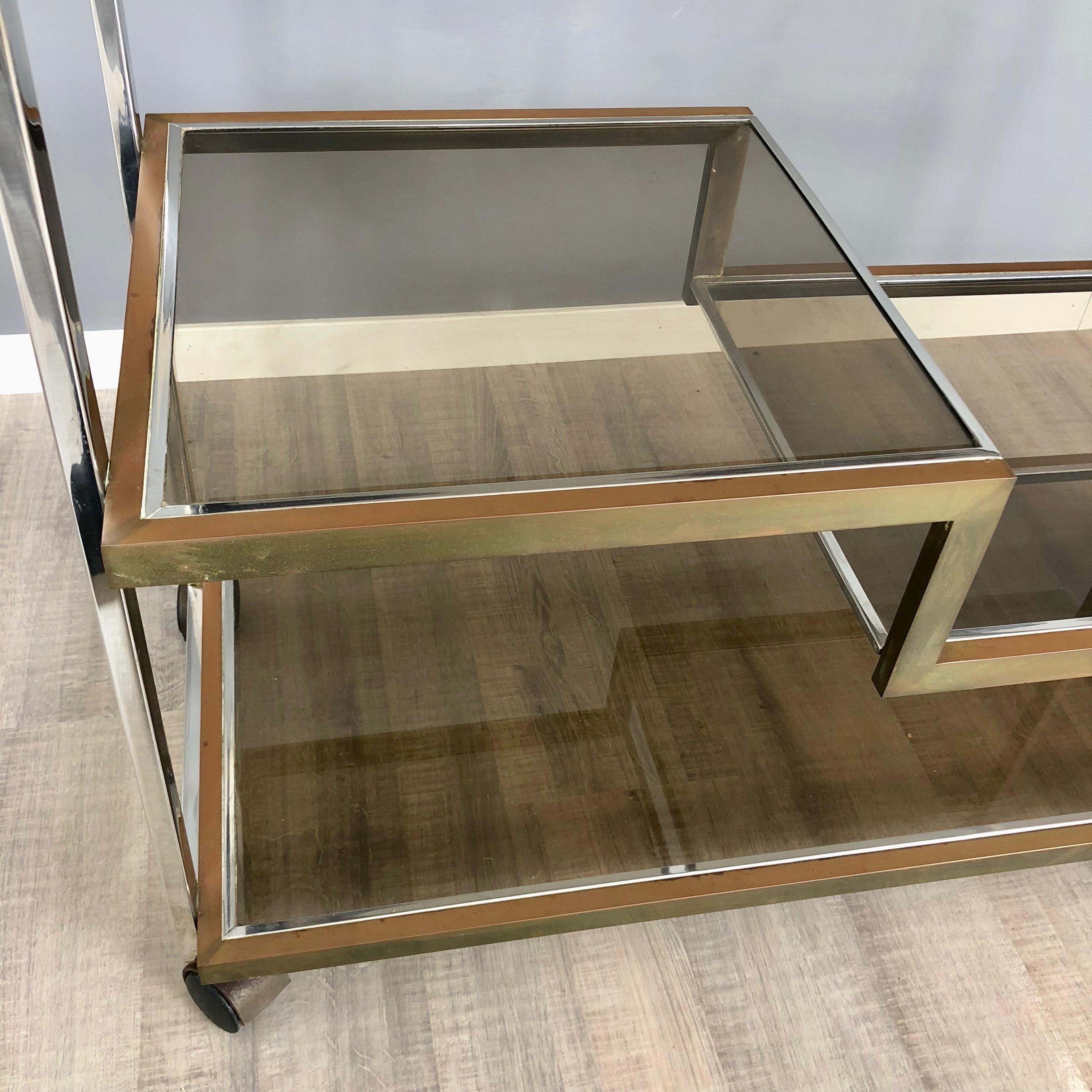 Serving Cart Trolley Chrome and Brass by Serantoni & Arcangeli New Ideas Inox In Good Condition In Rome, IT