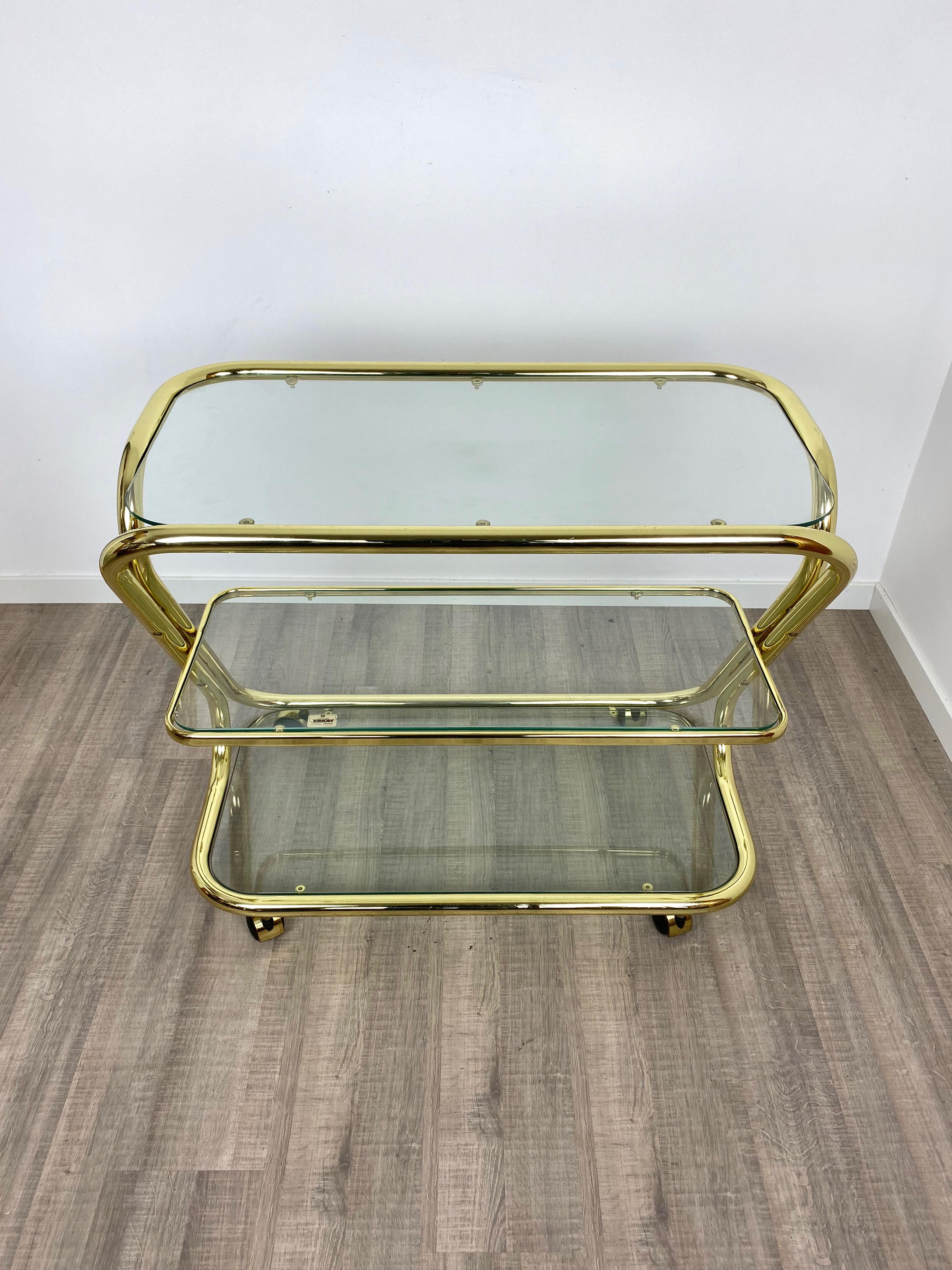 Serving Cart Trolley in Glass and Golden Metal by Morex, Italy, 1980s For Sale 8