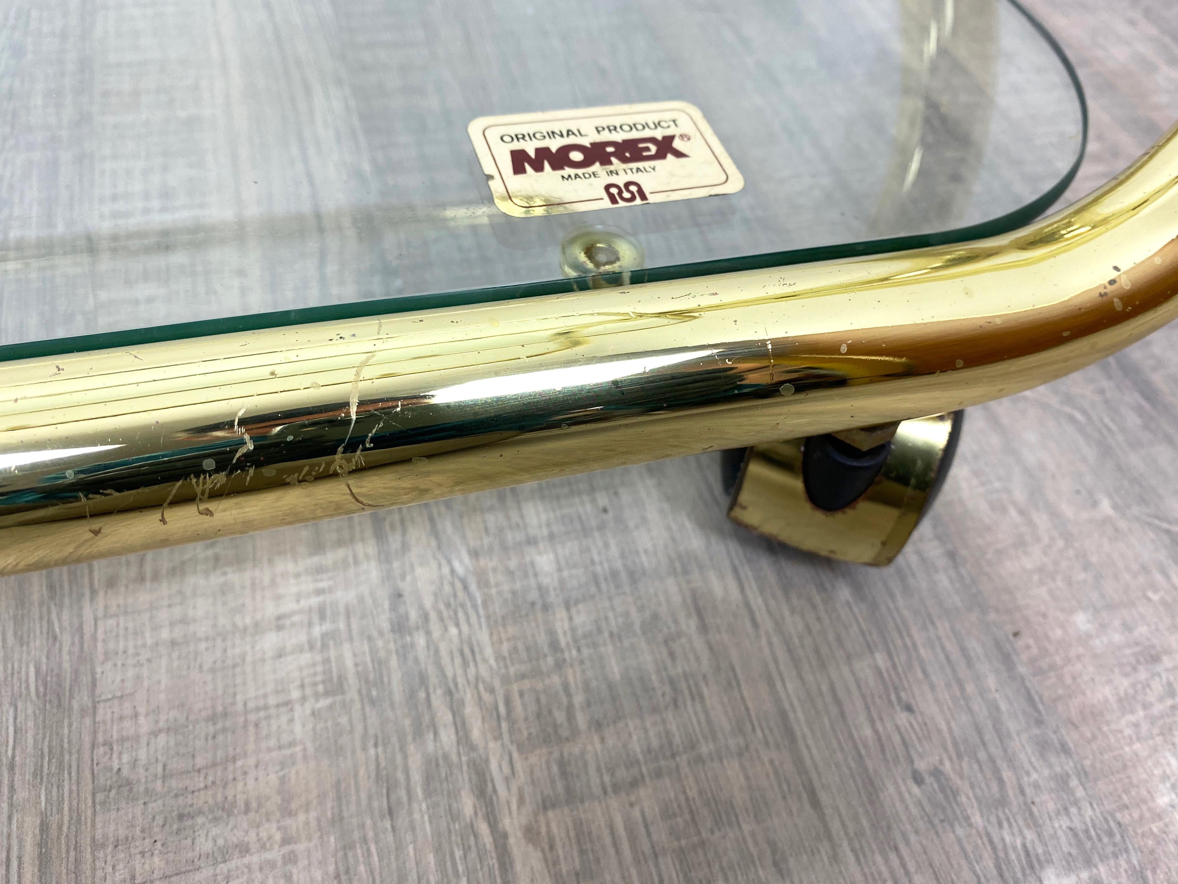 Serving Cart Trolley in Glass and Golden Metal by Morex, Italy, 1980s For Sale 3