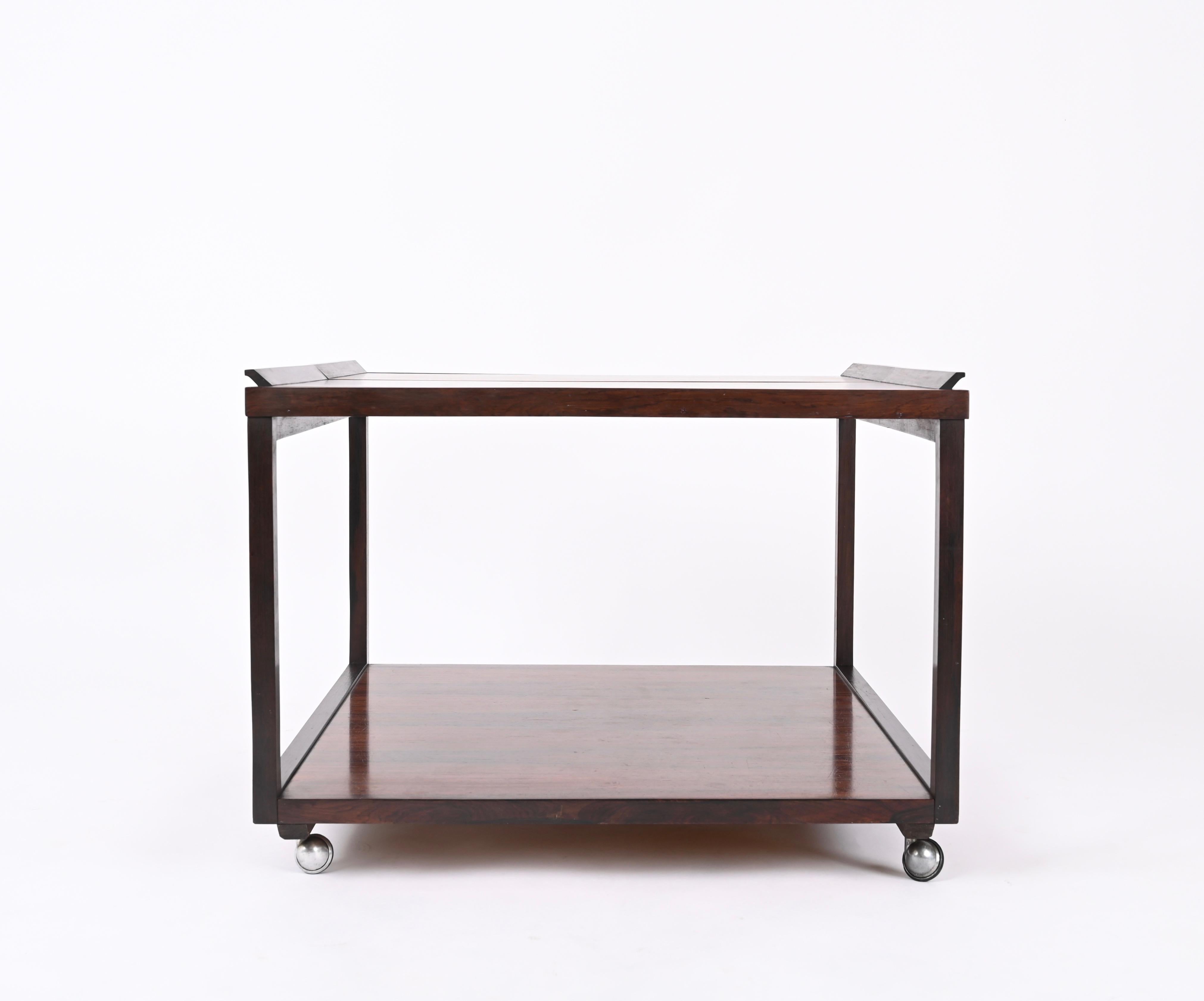 Mid-Century Modern Serving Coffee Table Bar Cart with Removable Trays, Cassina, Italy 1960s For Sale