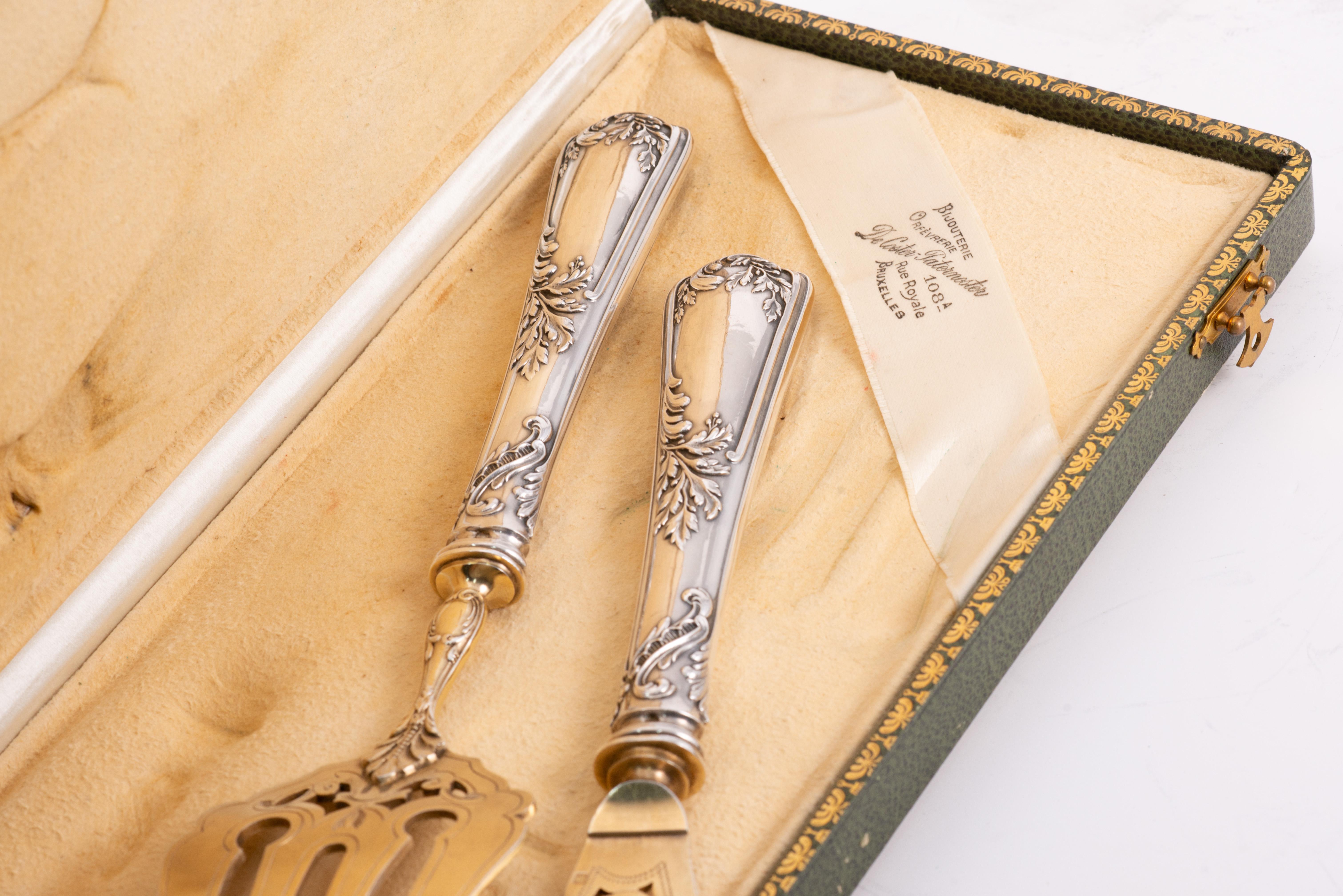Servierbesteck in einem Etui. A. Silver, etc. Puiforcat, Frankreich, um 1900. im Angebot 2
