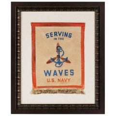 Vintage Serving in the Waves, an Extremely Rare WWII Service Banner