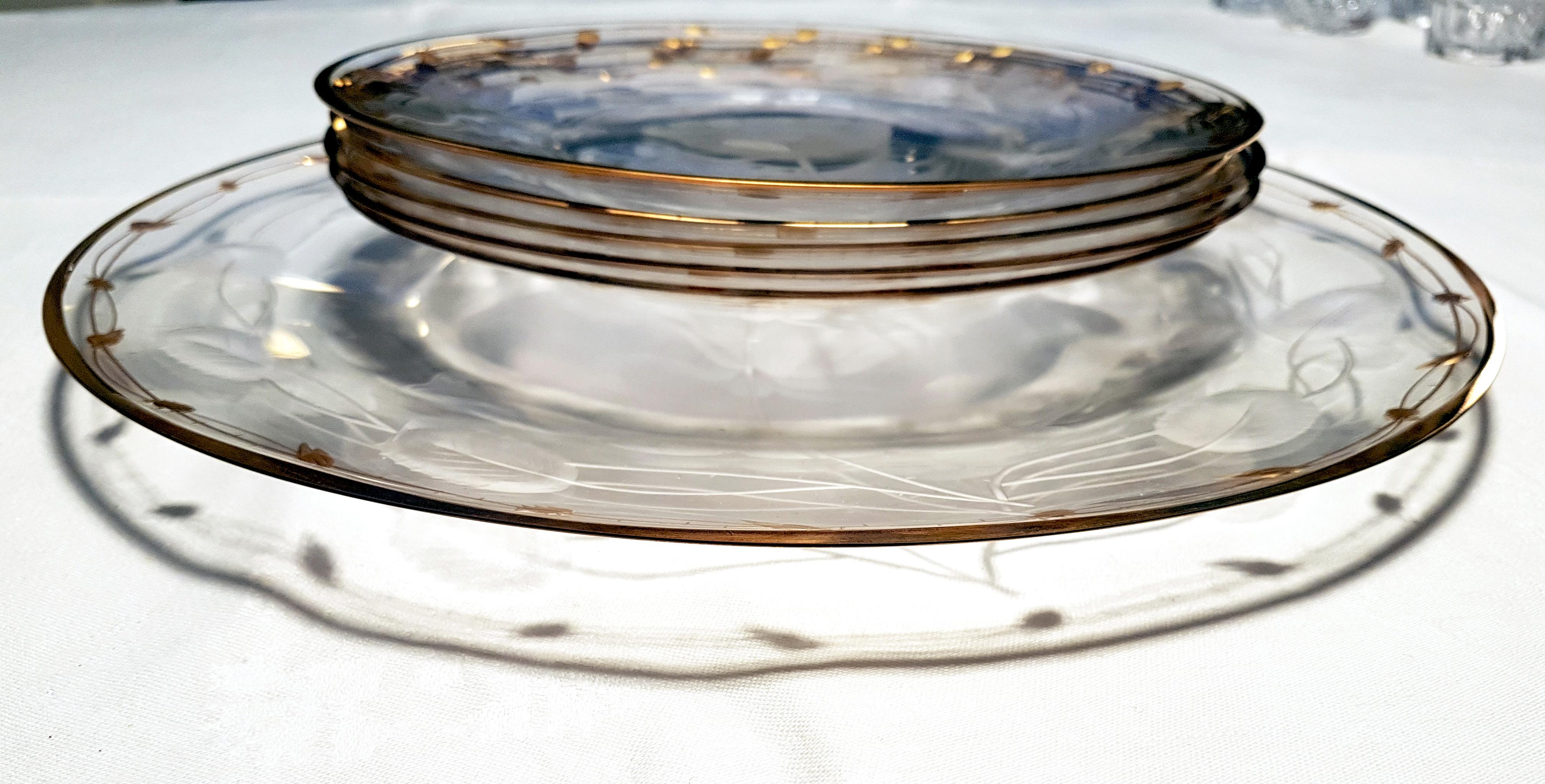 Serving Plate Art Nouveau Hand Blown, Engraved, Gilded Rose 'Paula' by Moser 1