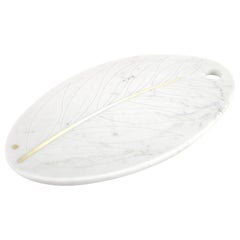 Cutting Board Serveware Platter White Carrara Marble Brass Inlay Handmade Italy