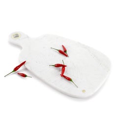 Cutting Board Platter Serveware White Carrara Marble and Brass Inlay Italy