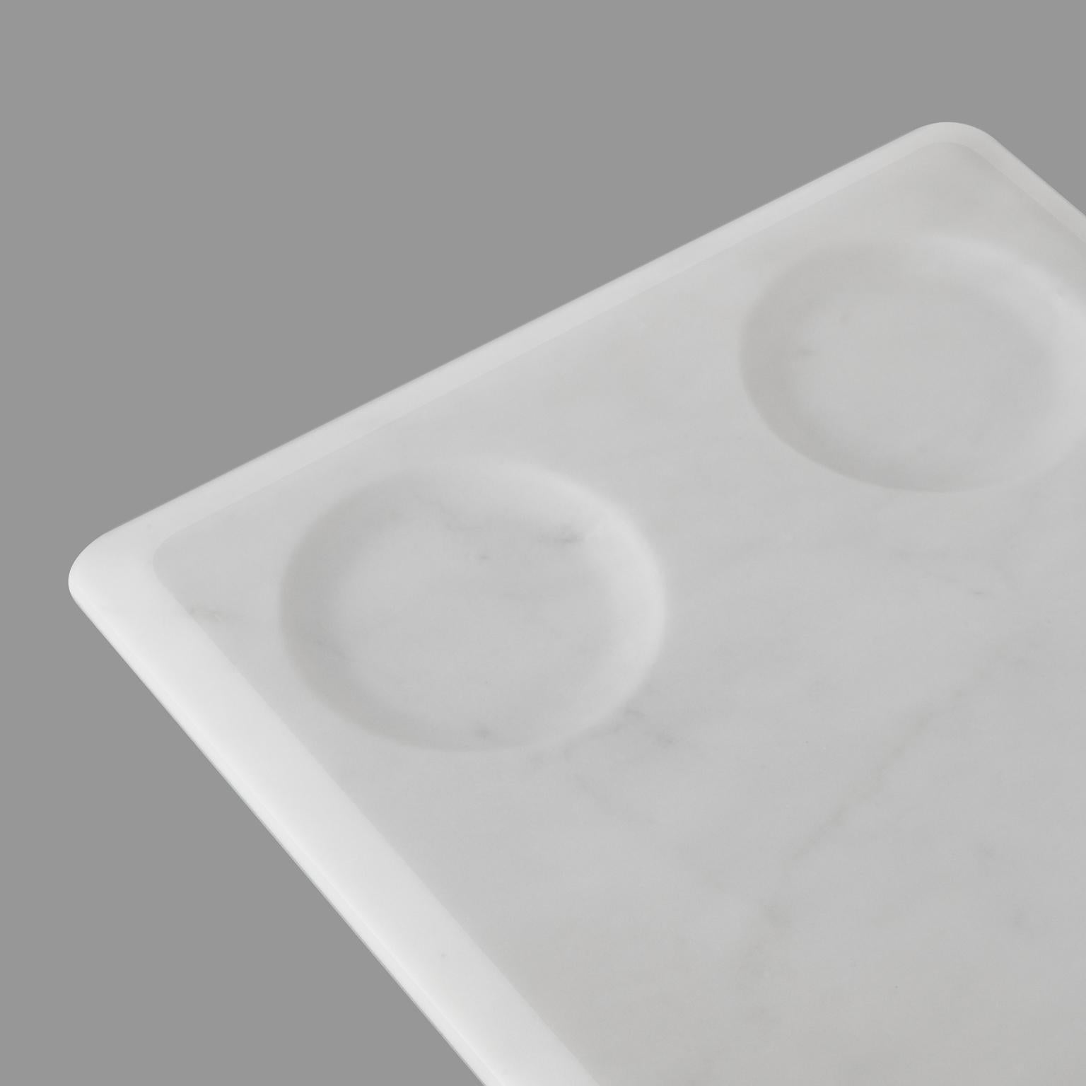 Contemporary New Modern Serving Platter with Bowls in white Marble, Ivan Colominas Stock