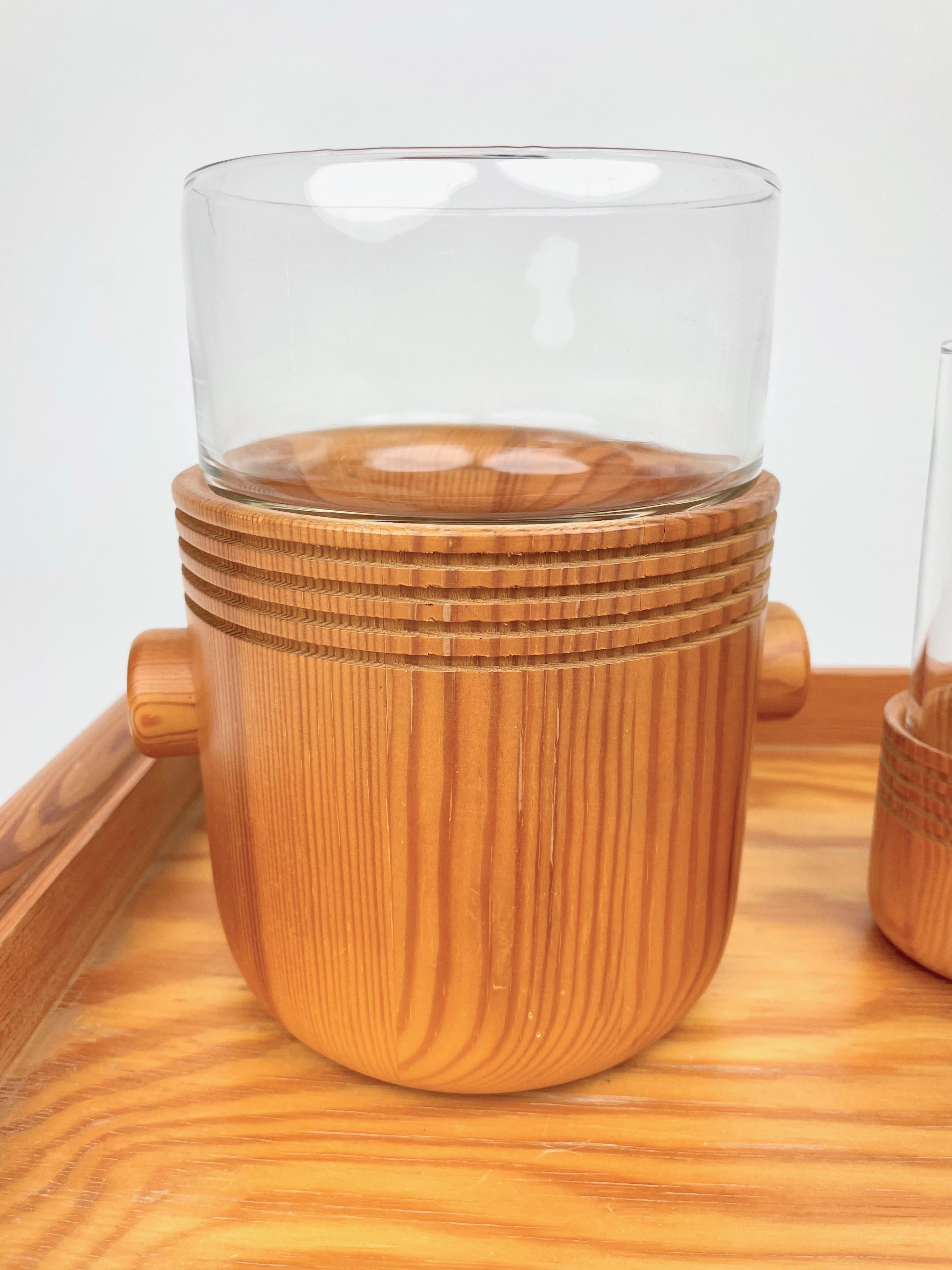 Mid-20th Century Serving Set of Tray Ice Bucket and Glasses by Alvar Aalto for Artek, Italy 1960s